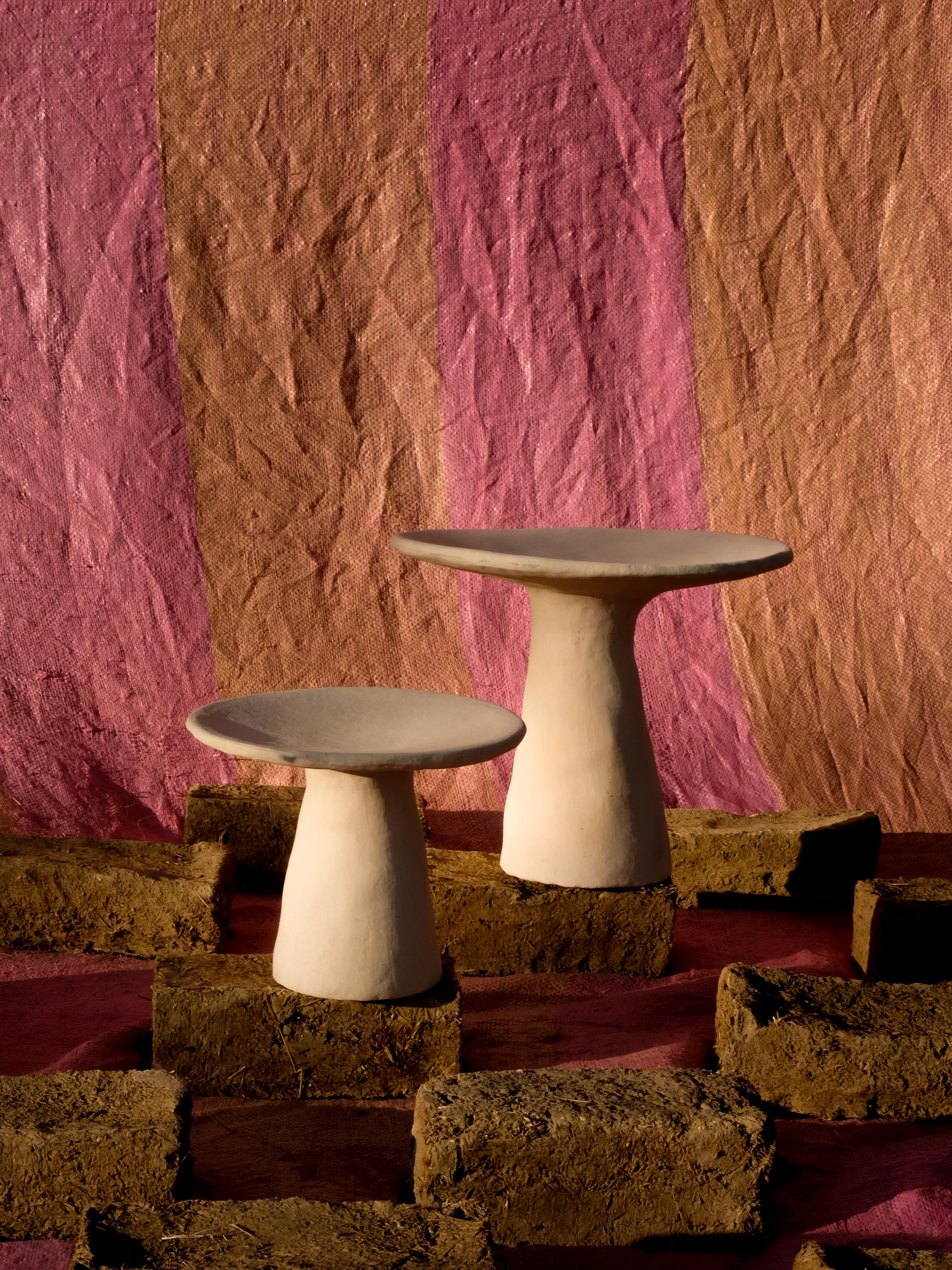 Moroccan White Small Side Table Made of local Clay, natural pigments, Handcrafted For Sale