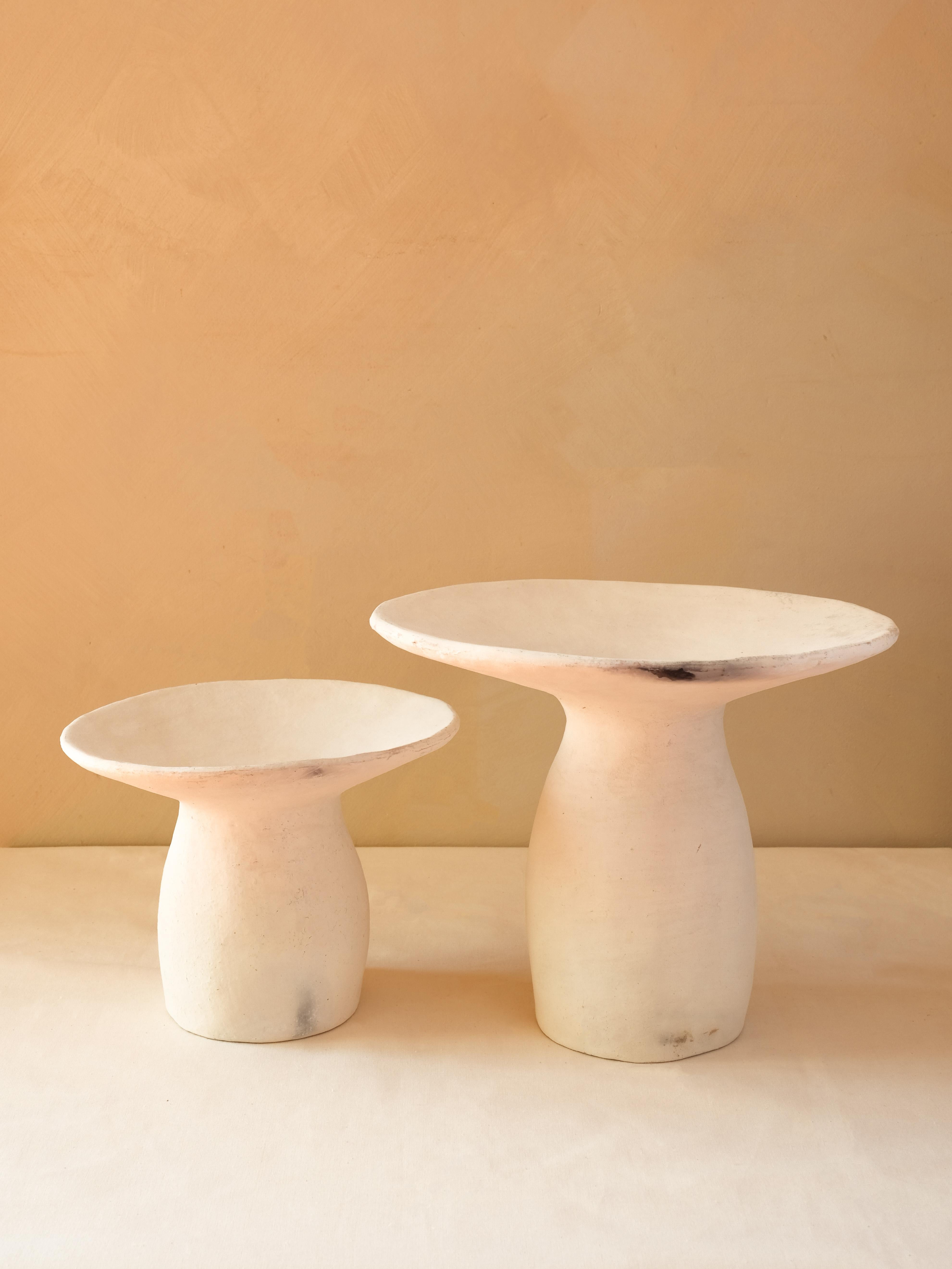 Fired White Small Side Table Made of local Clay, natural pigments, Handcrafted For Sale