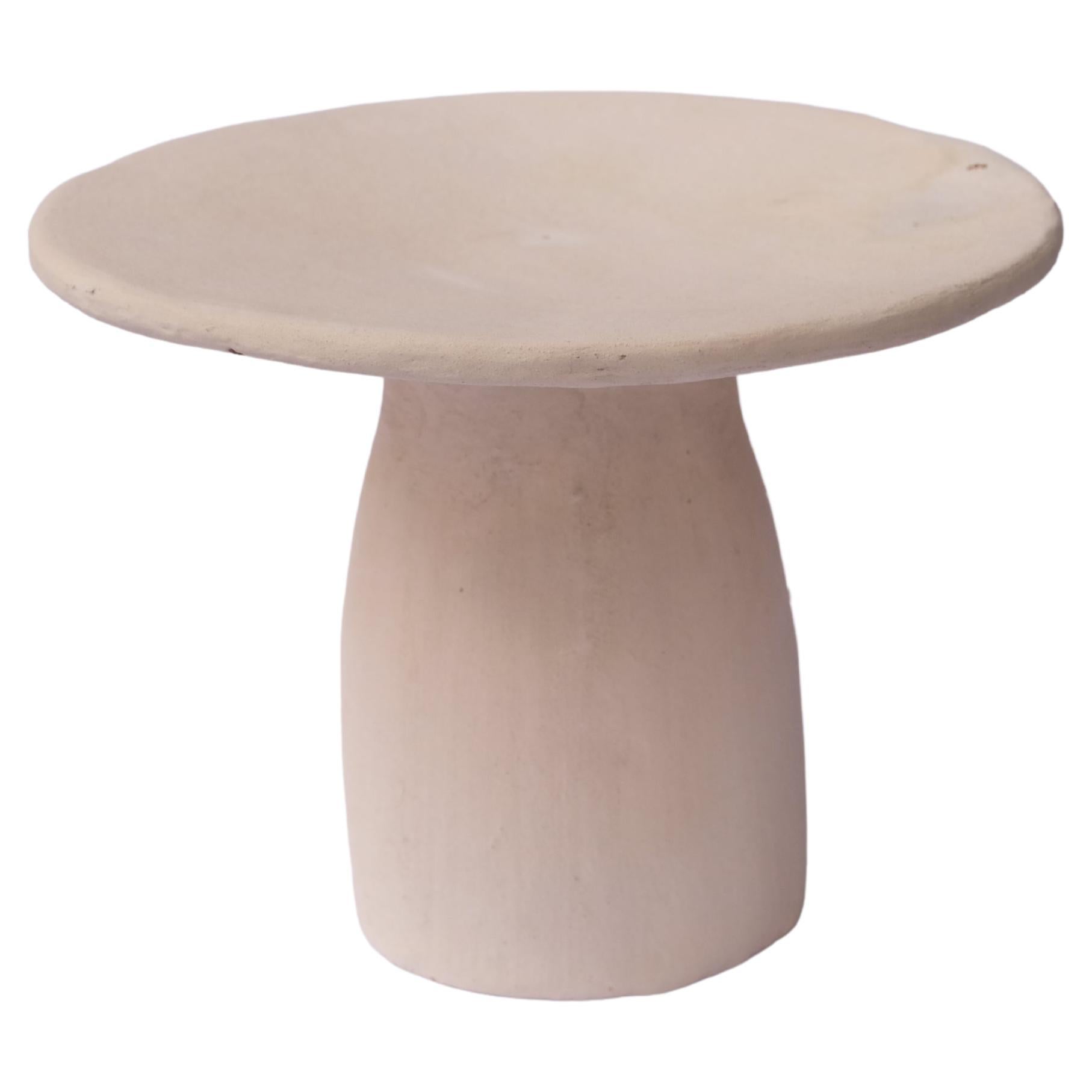 Jbel Zucar White Small Side Table Made of Clay, Handcrafted by the Potter Houda