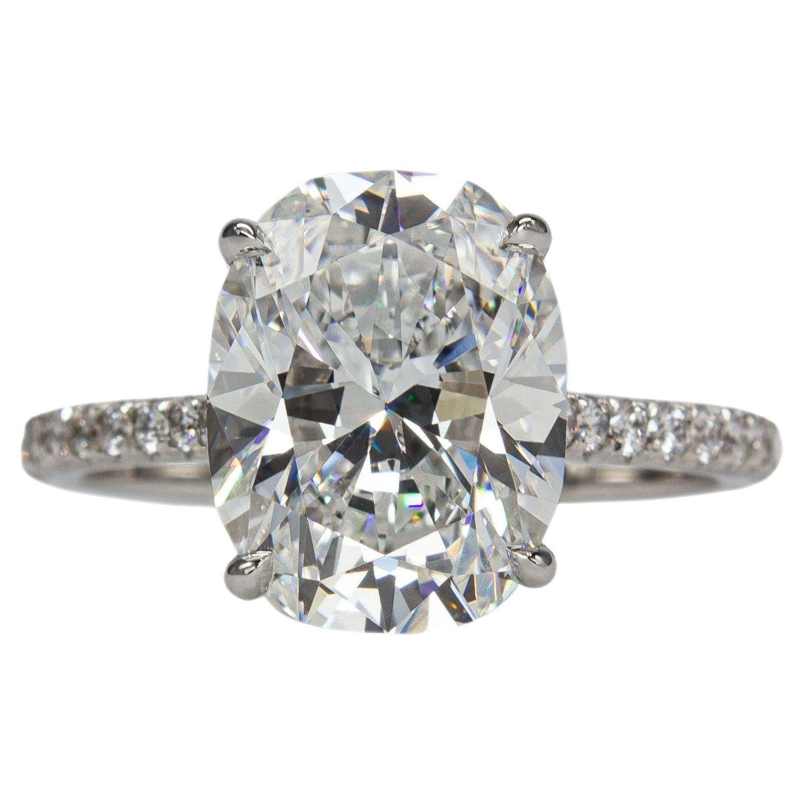 J.Birnbach GIA 3.51 Carat E Flawless Cushion Cut Diamond Platinum Solitaire Ring