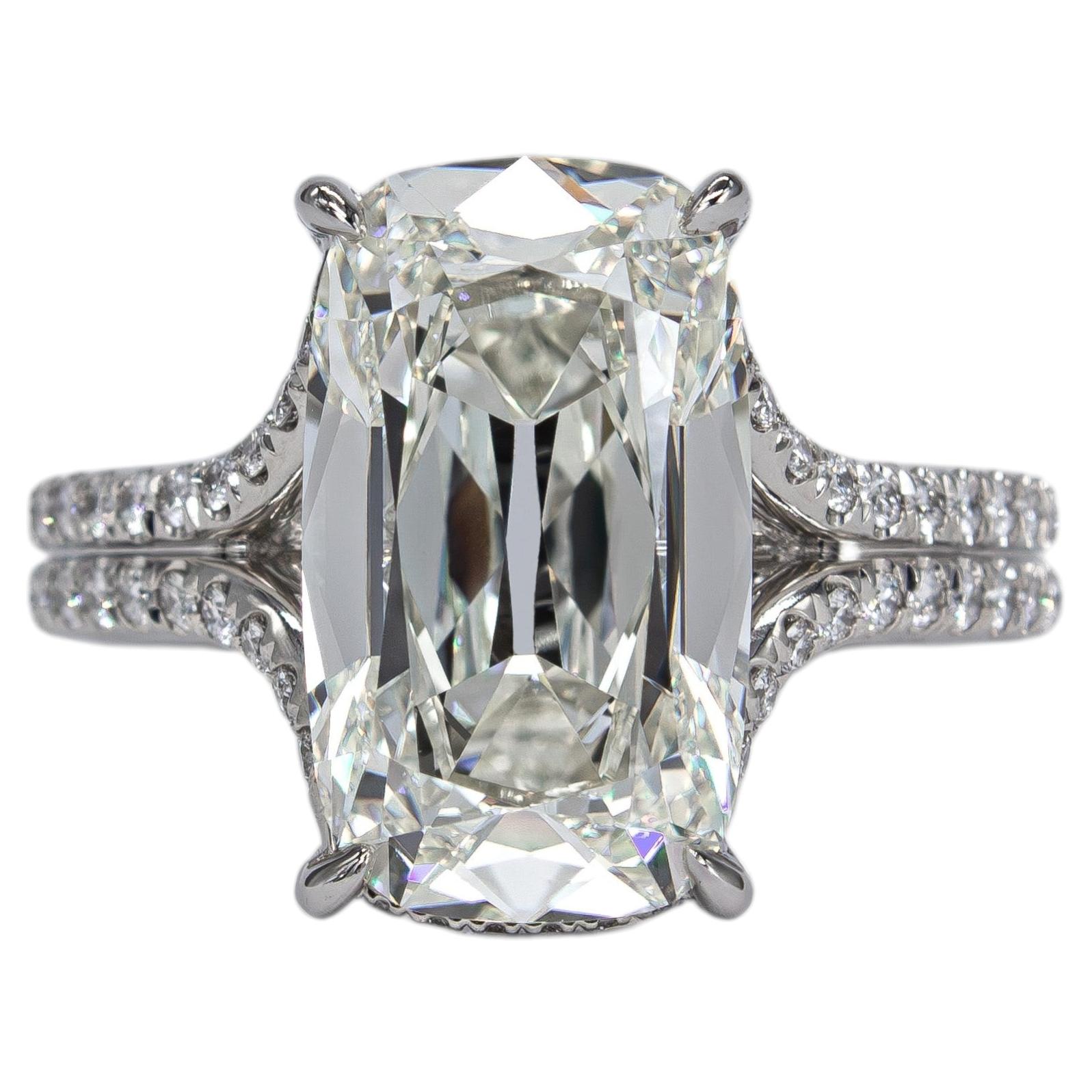 J.Birnbach GIA 5.02 Carat J VS1 Elongated Old Mine Diamond Split Shank Solitaire