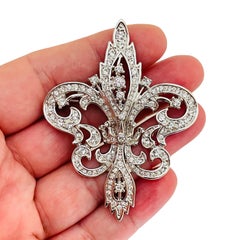 JBK CAMEROSE & KROSS signed vintage silver crystals fleur de lis designer brooch