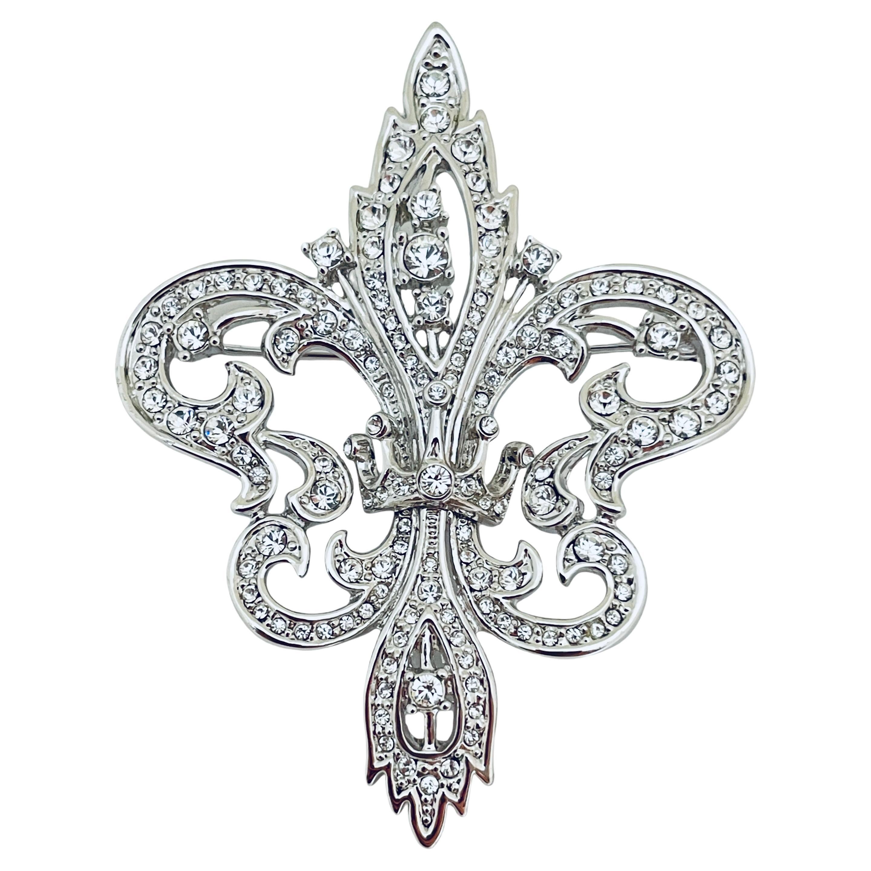 JBK CAMEROSE 
KROSS broche de diseño con flor de lis y cristales de plata vintage firmado