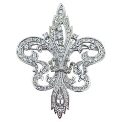 JBK CAMEROSE & KROSS signed vintage silver crystals fleur de lis designer brooch