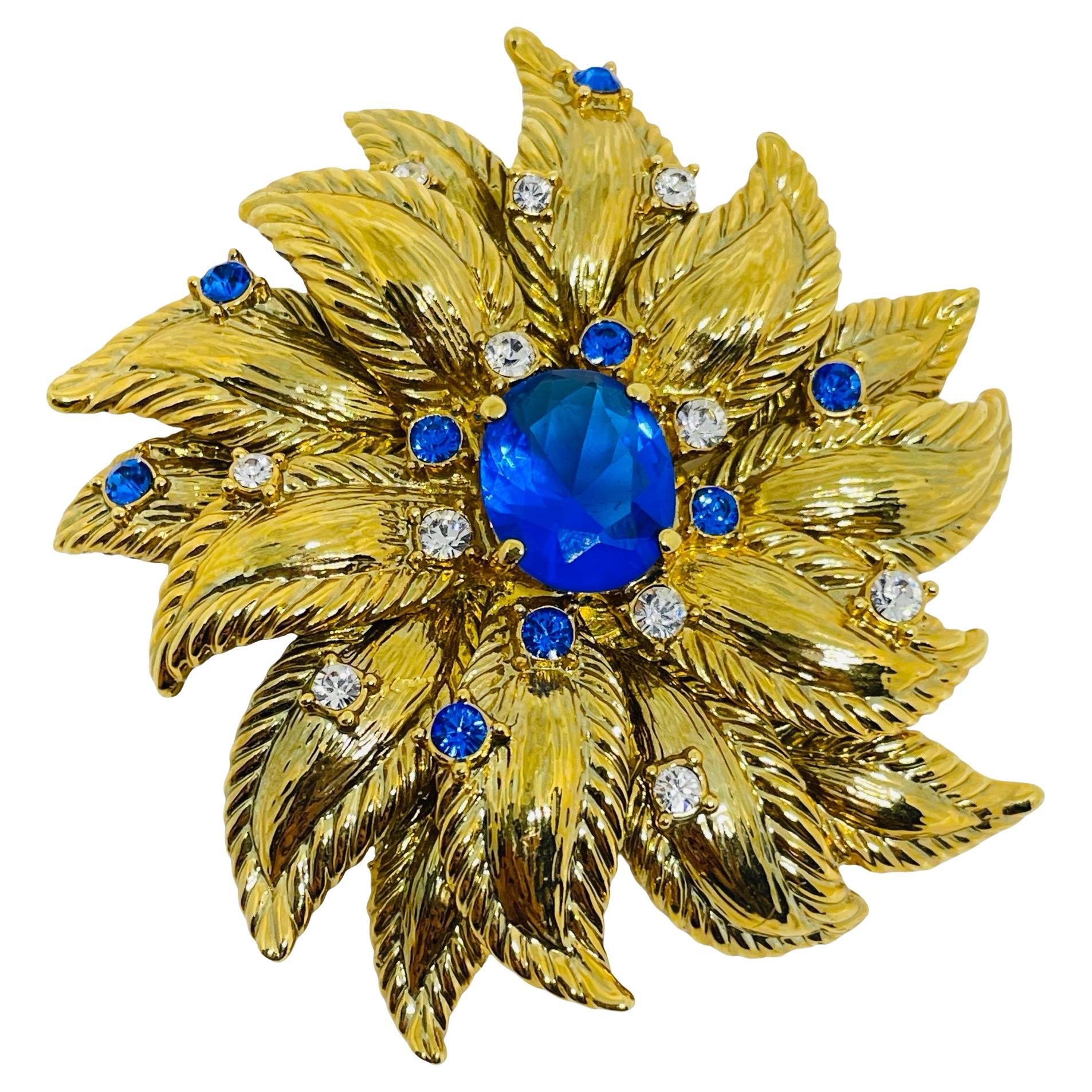 JBK Jacqueline Kennedy CAMROSE KROSS signiert\ Goldton Saphir Blumenbrosche im Angebot