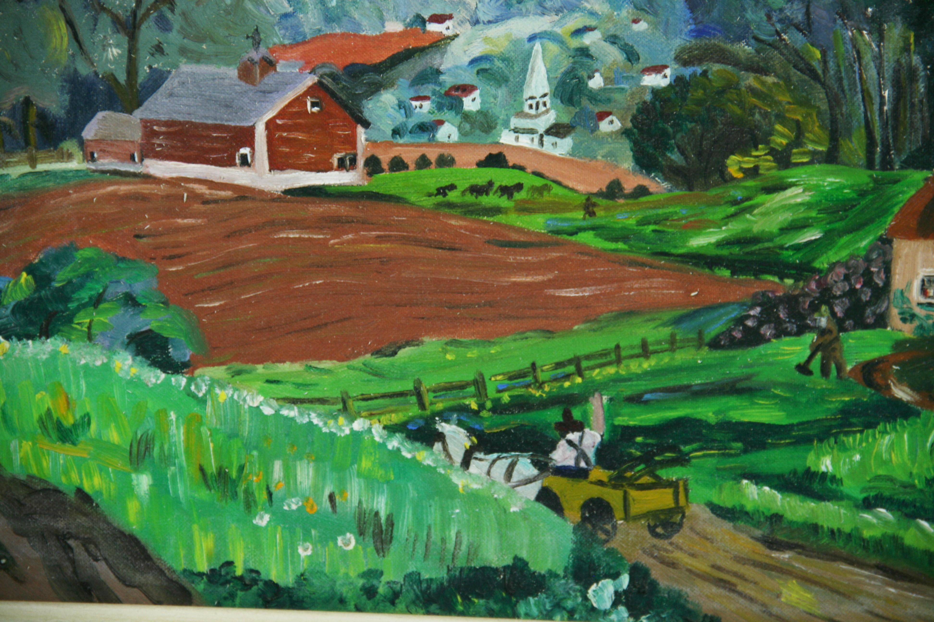 Vintage anglais rural  Paysage de village champêtre en vente 1