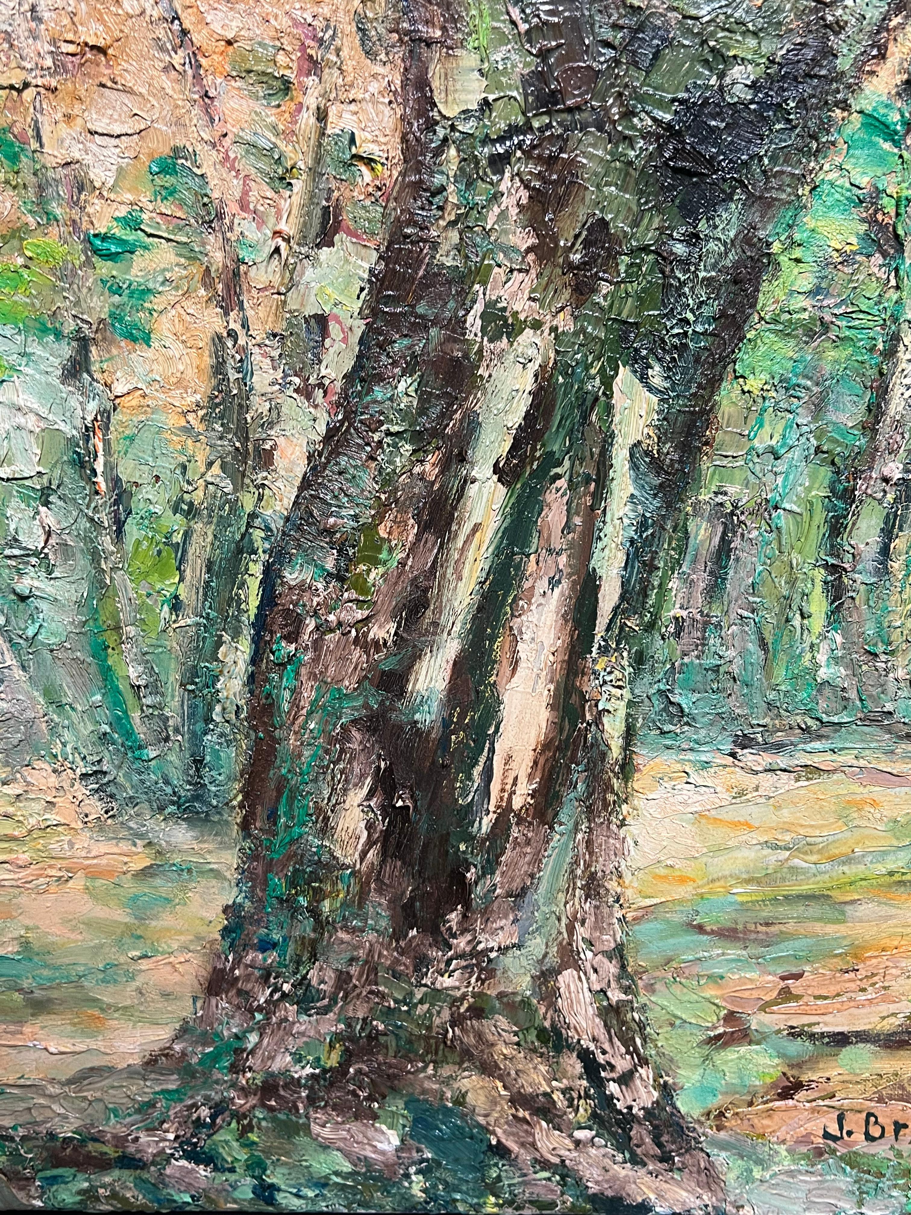 Große 1970's Französisch Post-Impressionist Ölgemälde von Dappled Sunlit Forest im Angebot 5