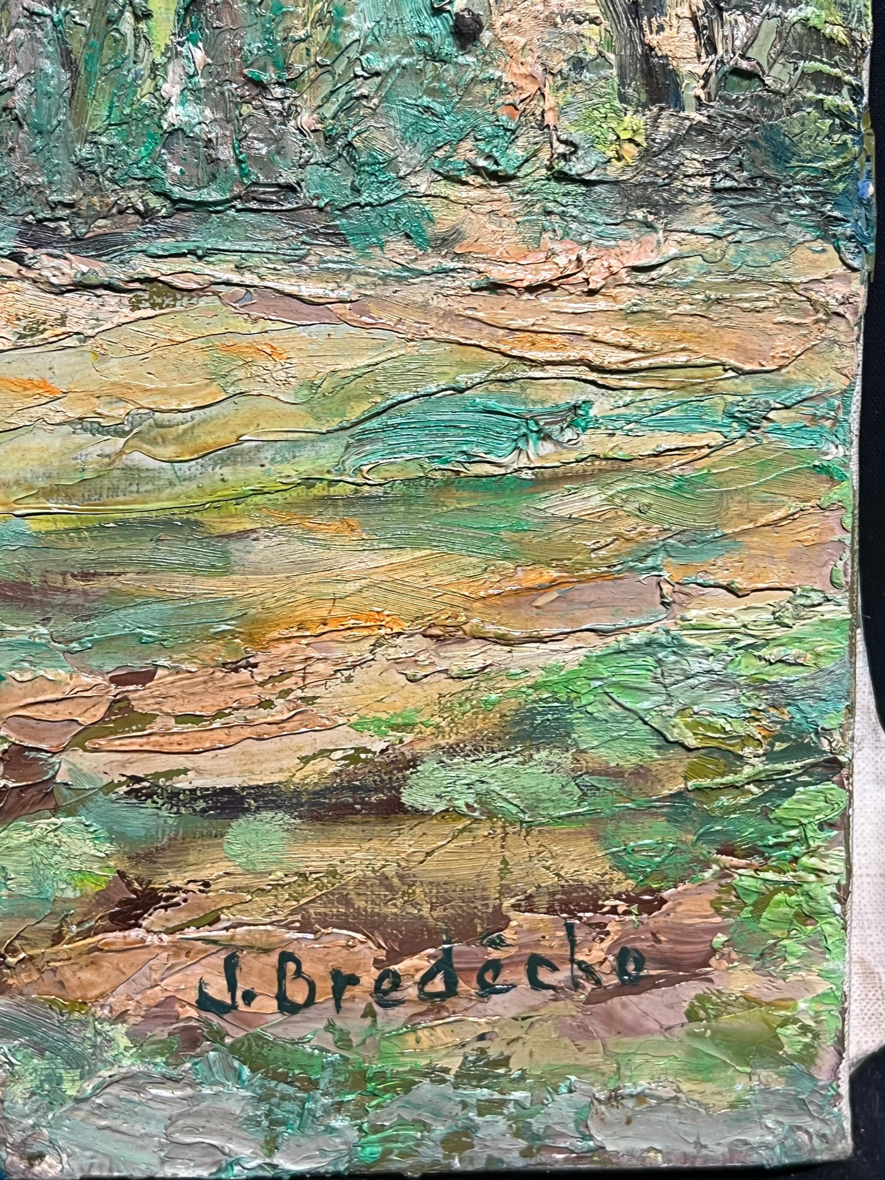Große 1970's Französisch Post-Impressionist Ölgemälde von Dappled Sunlit Forest im Angebot 4