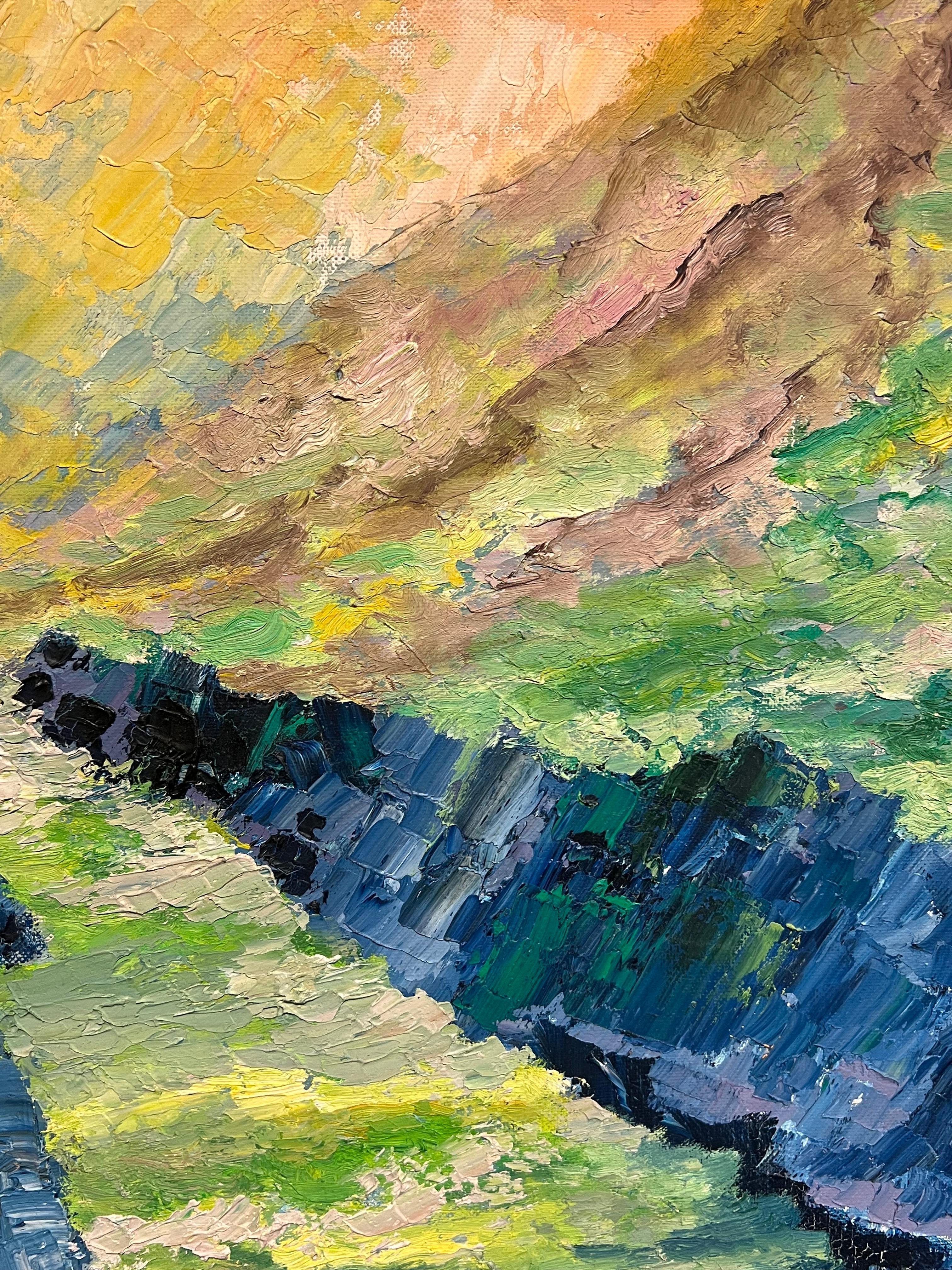 Pastori all'alba Grande dipinto a olio post-impressionista francese degli anni '70 - Painting Postimpressionismo di J.Bredeche