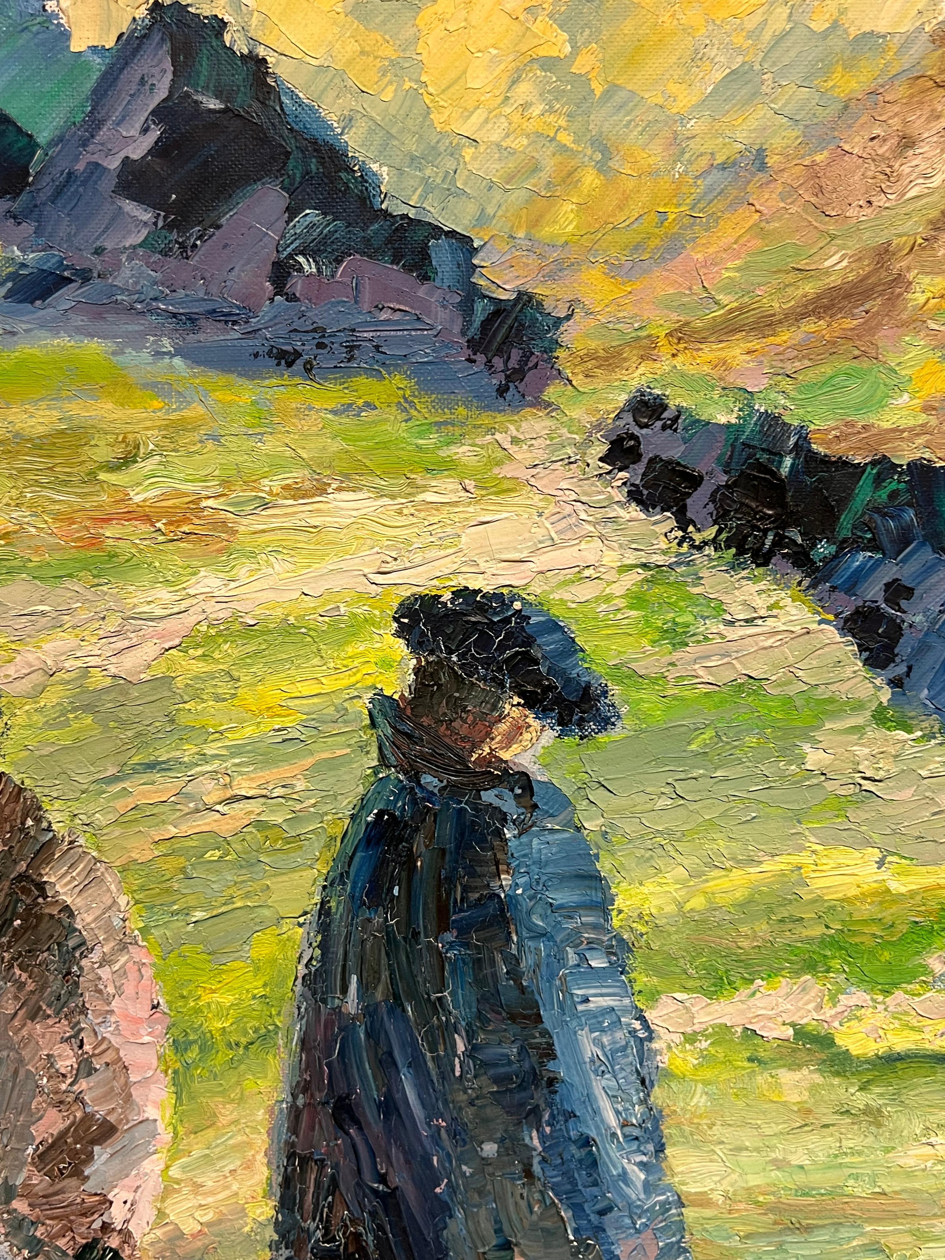 Pastori all'alba Grande dipinto a olio post-impressionista francese degli anni '70 in vendita 1
