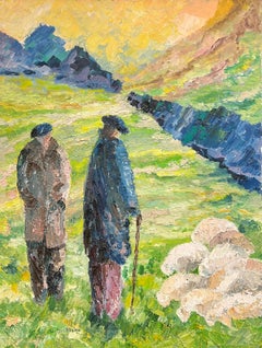 Grand tableau à l'huile post-impressionniste français des années 1970