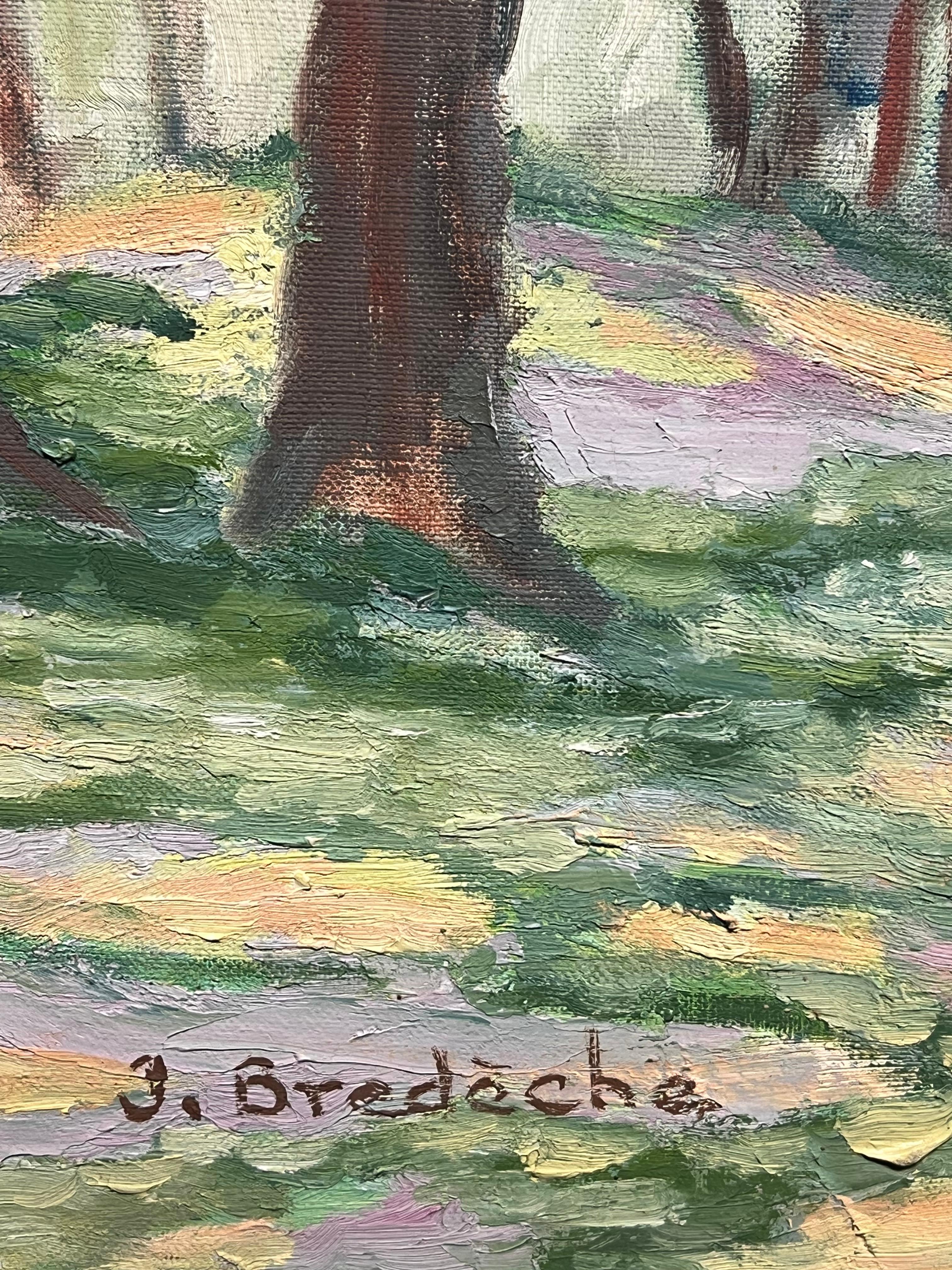 Paesaggio boschivo illuminato dal sole Grande dipinto a olio impressionista francese degli anni '70 in vendita 3
