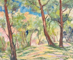Sunlit Woodland Landscape Large 1970's Französisch Impressionist Ölgemälde