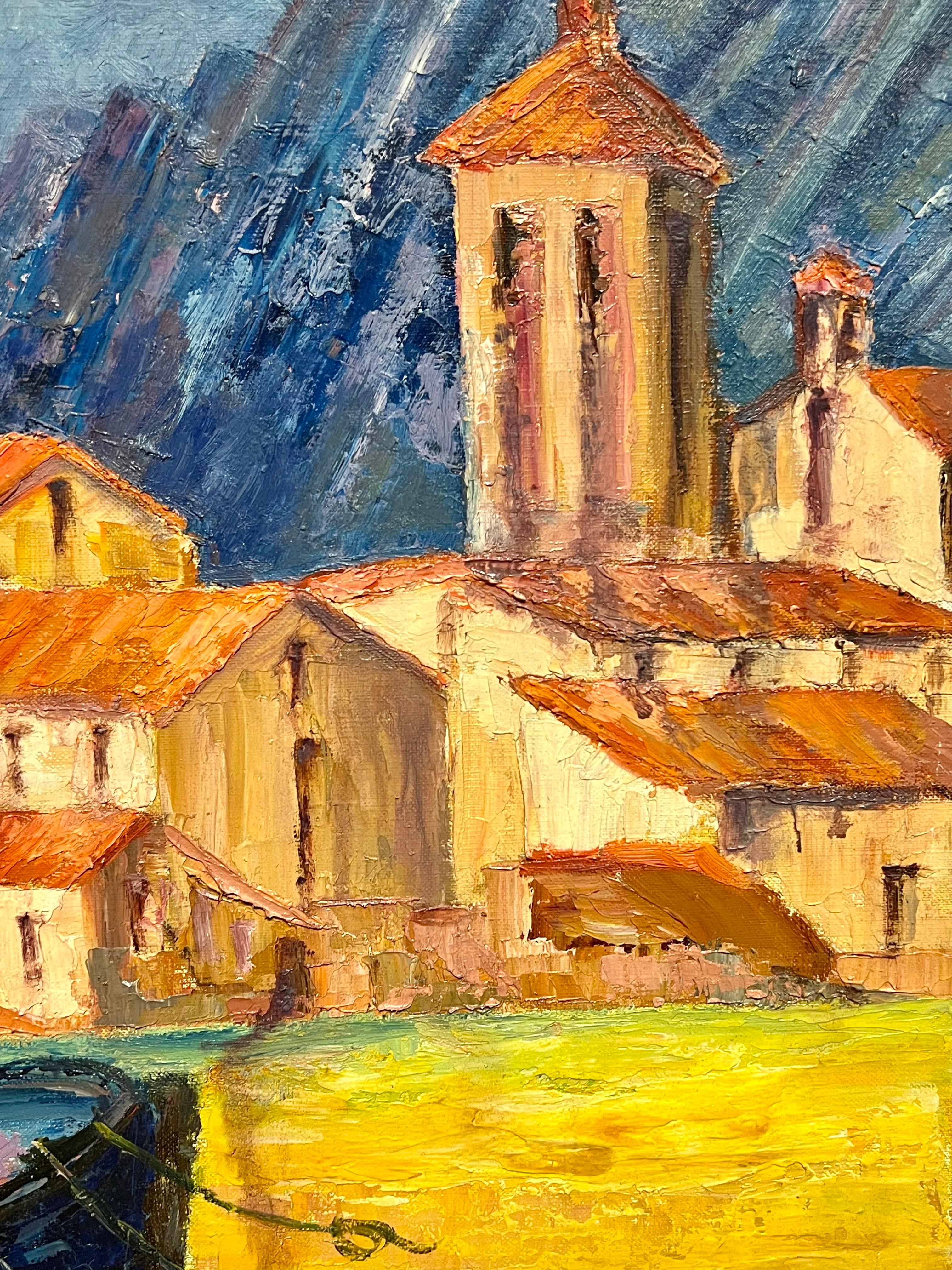 Vibrant Harbor Scene
signed by J.Bredeche ( French School)
circa 1970's
oil on canvas, unframed
Canvas : 24 x 29 inches
Inscribed verso with an indistinct date
Provenance: private collection, Paris
Condition: very good condition

Description:
This