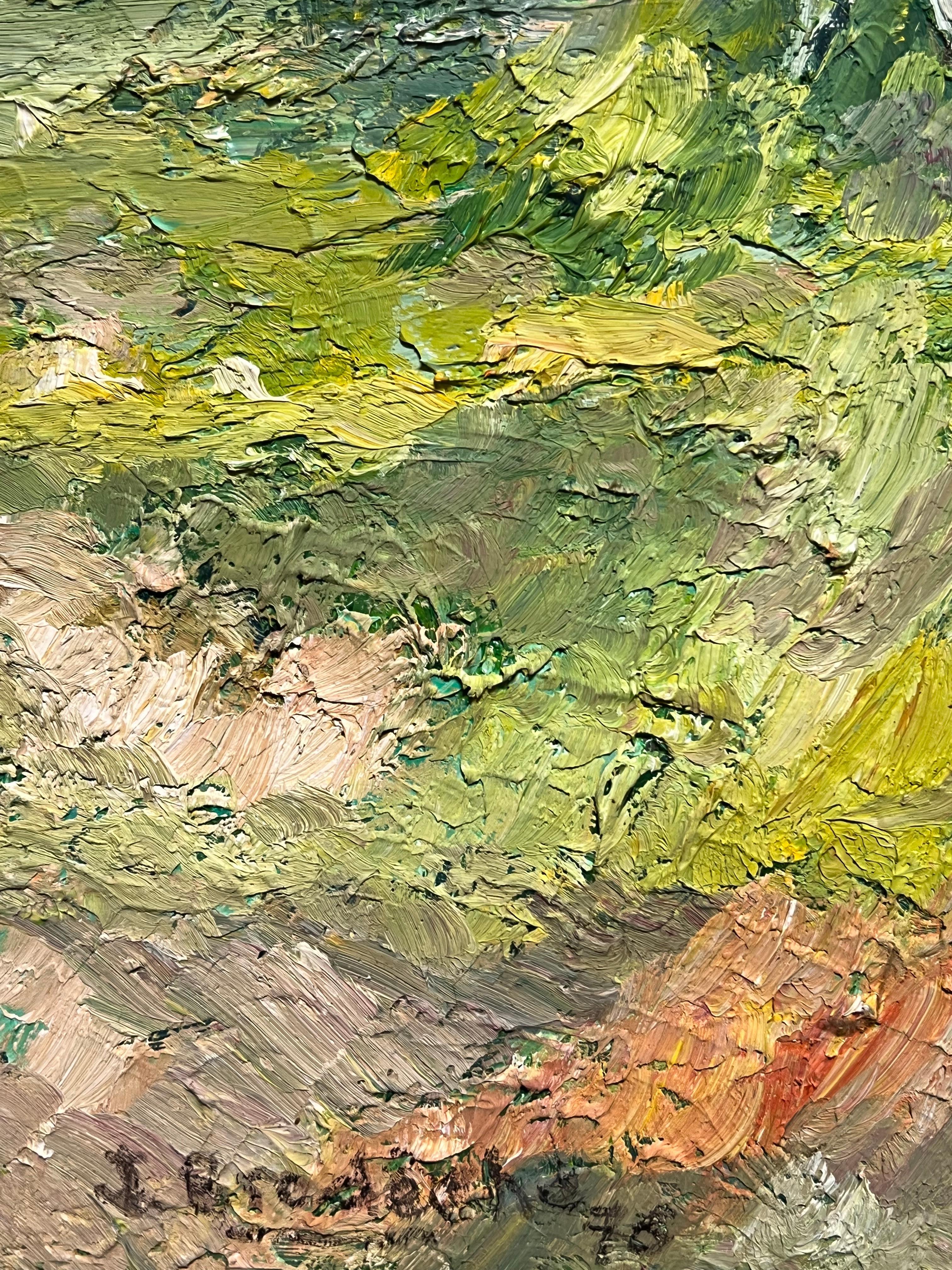 Weiße Pferde beim Sonnenuntergang, lebendig, französisches postimpressionistisches Ölgemälde im Angebot 3