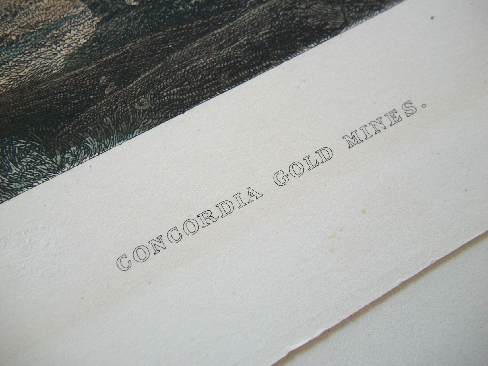 J.C. ARMYTAGE – „Concordia Goldminen“ – handkolorierte Gravur – Großbritannien – um 1874 (Viktorianisch) im Angebot