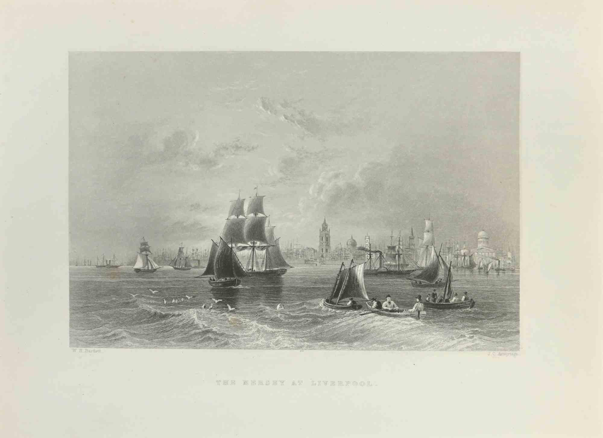 The Mersey at Liverpool is an etching realized in 1845 by J.C.Armytage.

Signed in plate.

The artwork is realized in a well-balanced composition.