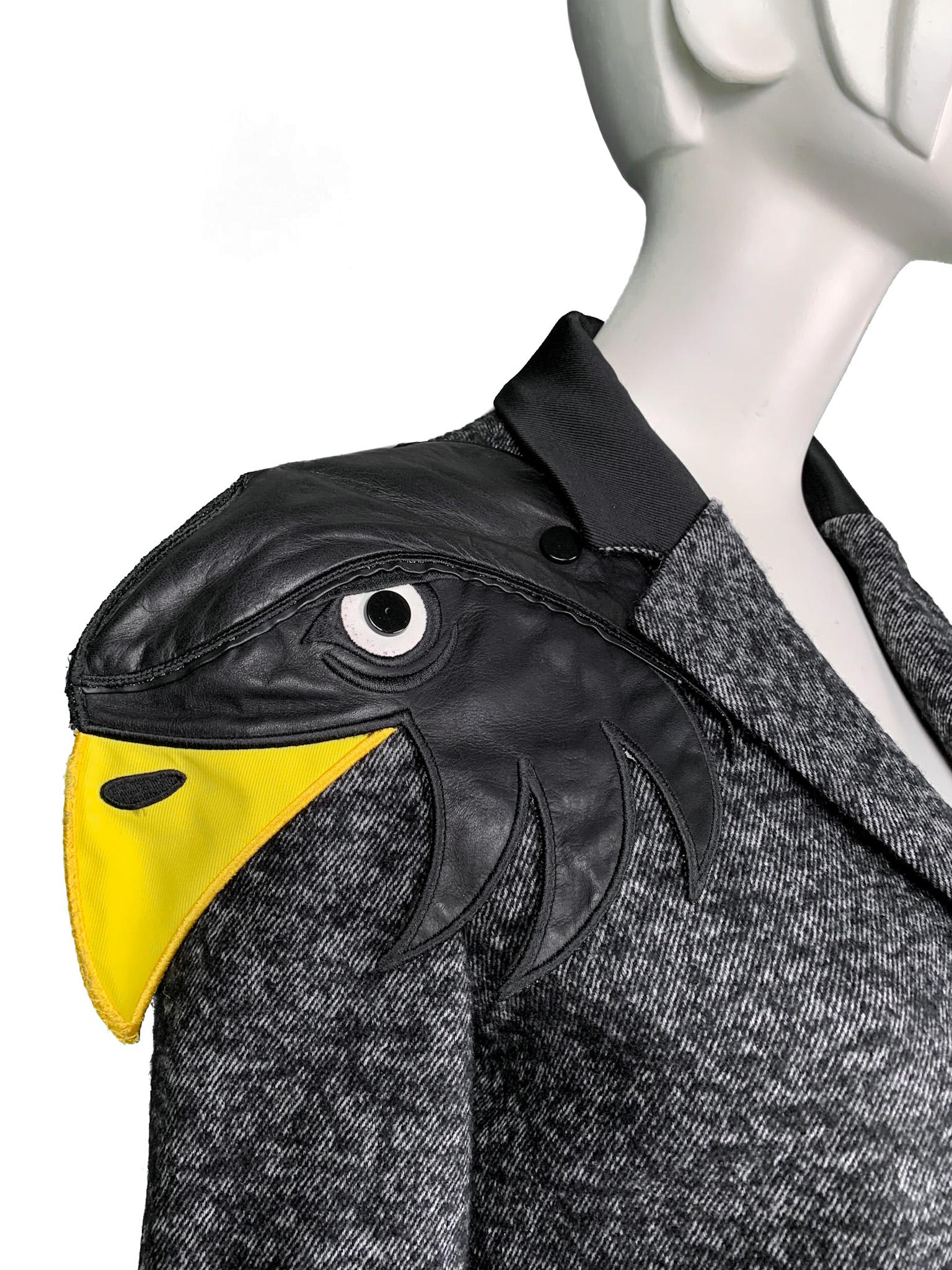 JC de Castelbajac 2012 Runway Bird Head Epaulettes Charcoal Tweed Blazer In Excellent Condition In TARRAGONA, ES