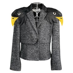 JC de Castelbajac 2012 Runway Bird Head Epaulettes Charcoal Tweed Blazer