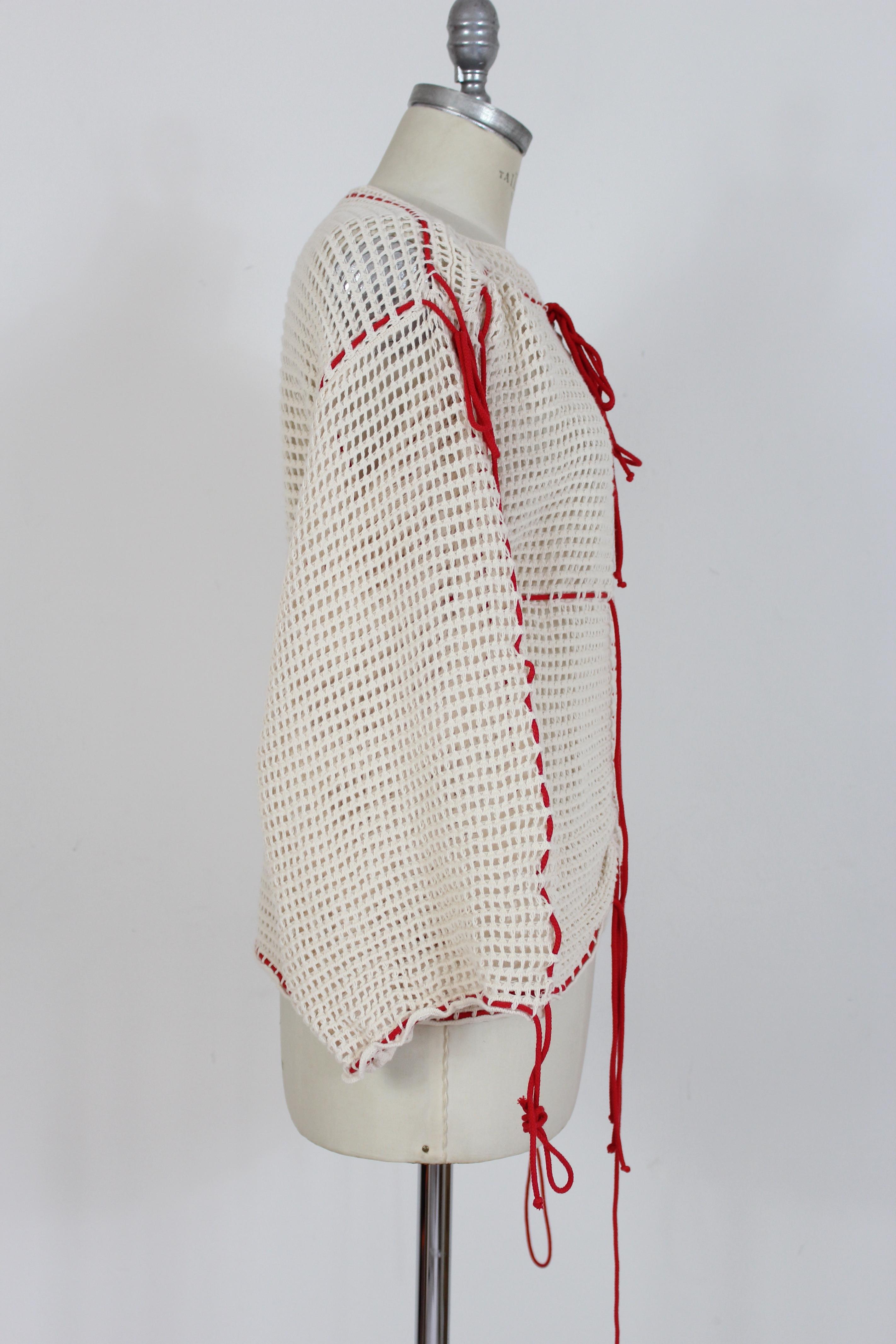 Jc de Castelbajac Beige Red Cotton Mesh Sweater In Excellent Condition In Brindisi, Bt
