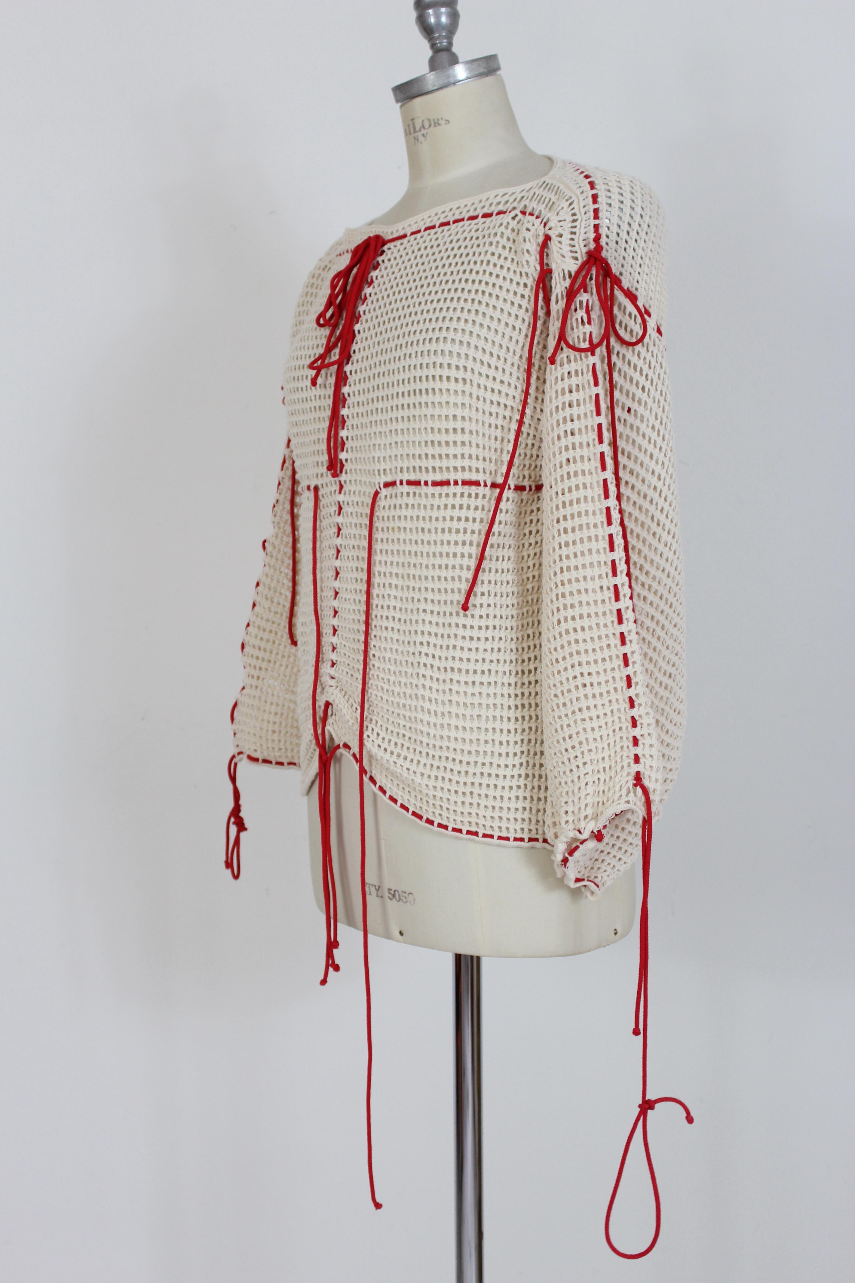 Women's Jc de Castelbajac Beige Red Cotton Mesh Sweater