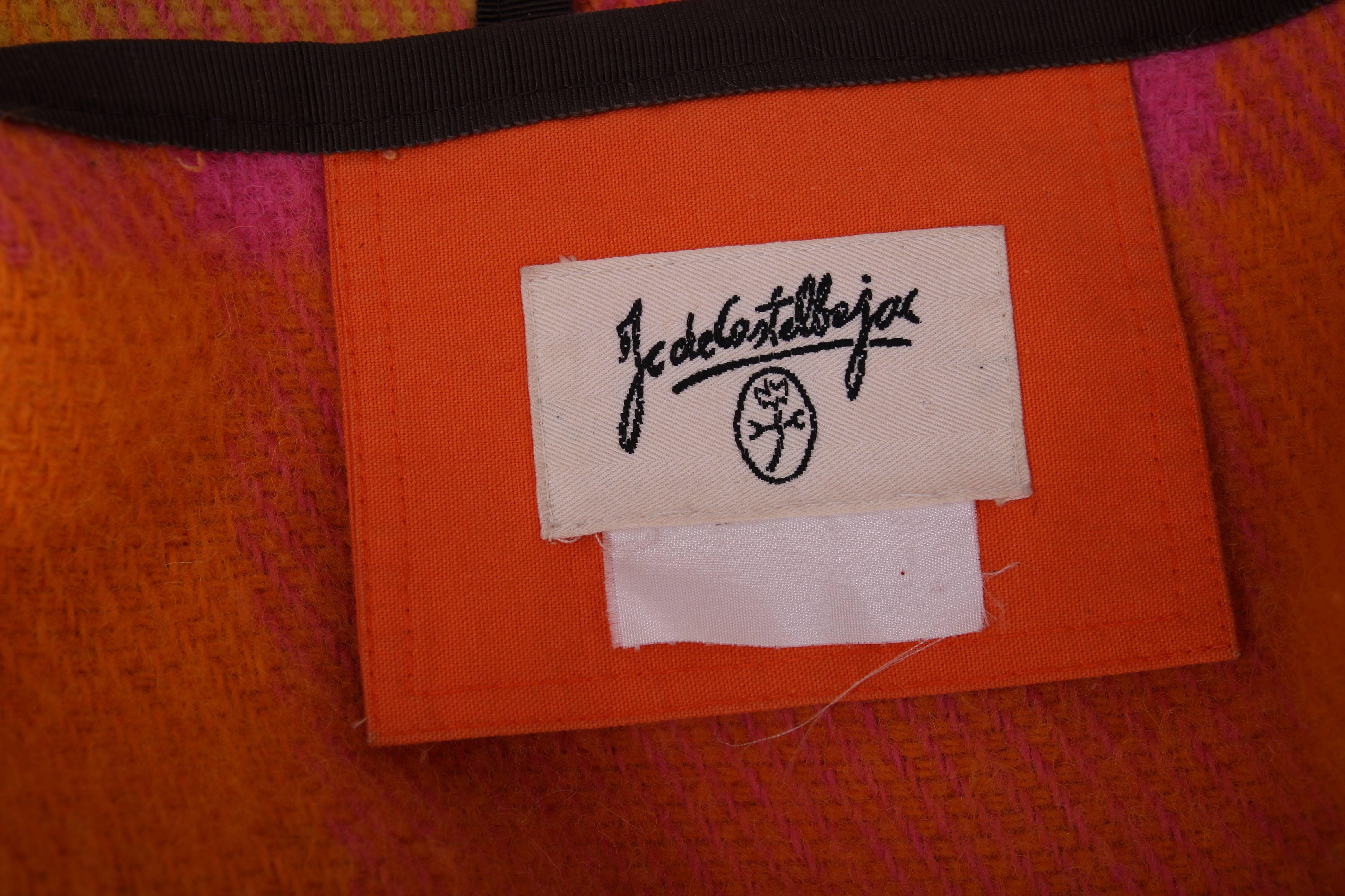 JC de Castelbajac Plaid Wool Poncho with Oversized Embroidered Flower Design 2