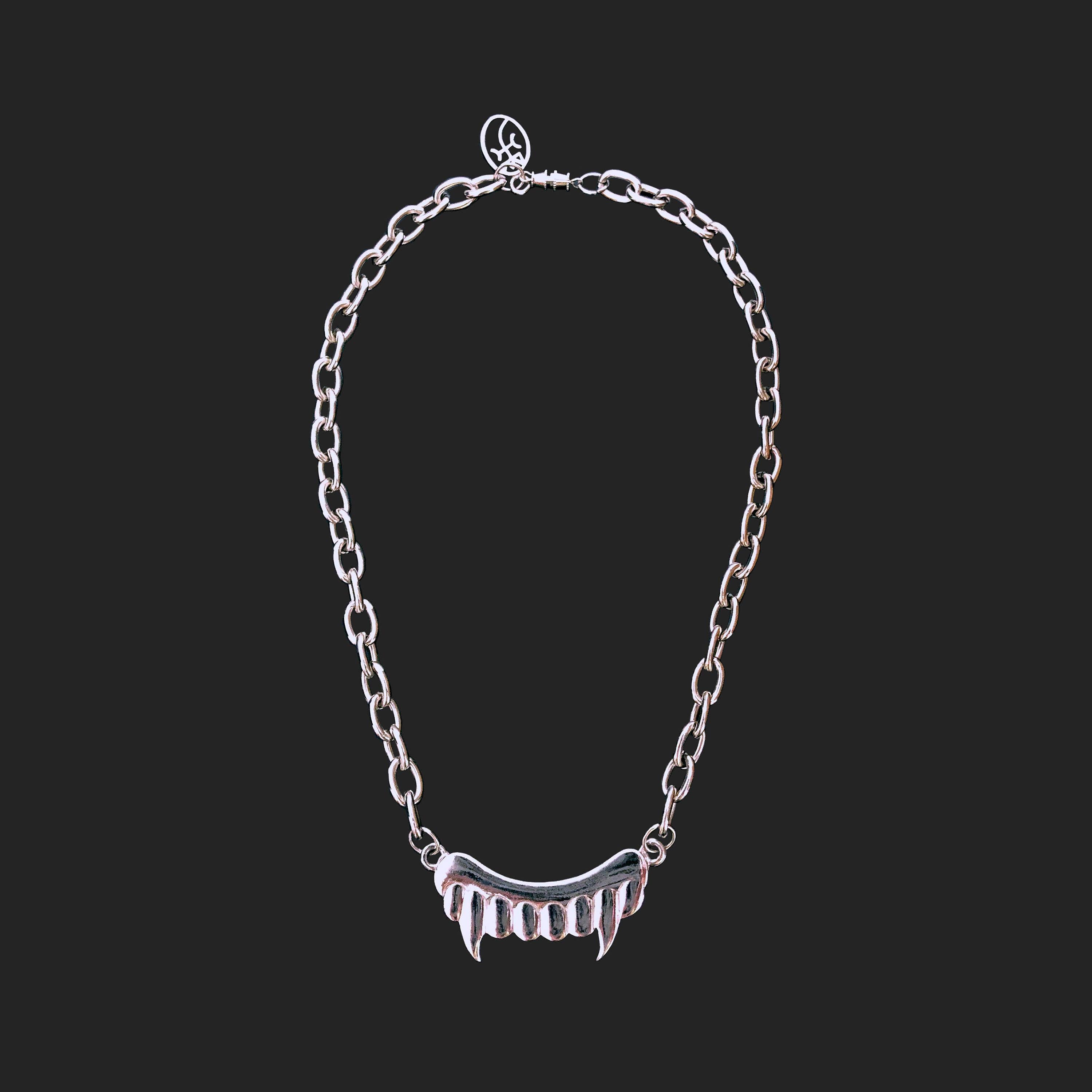Women's or Men's JC de Castelbajac Necklace - 1990s Vintage - Silver Chunky Chain ‘Fang’ Detail For Sale