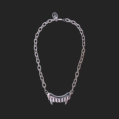 JC de Castelbajac Necklace - 1990s Retro - Silver Chunky Chain ‘Fang’ Detail