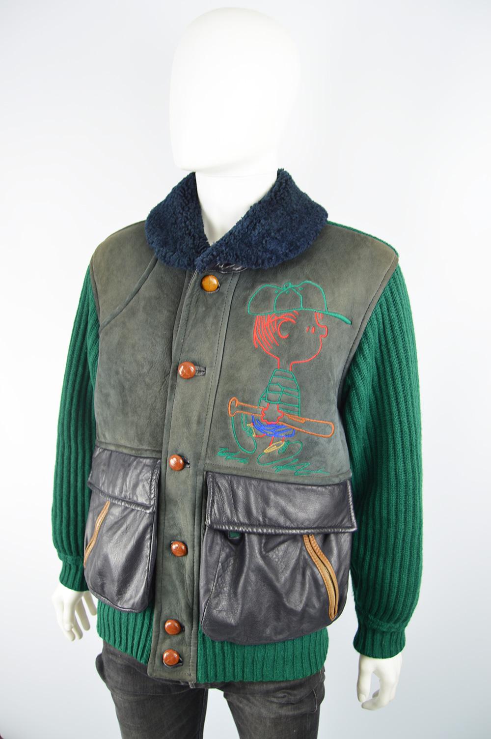 Black JC de Castelbajac x Iceberg Mens Vintage Sheepskin, Wool & Leather Coat, 1990s