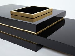 J.C. Mahey Black Lacquer and Brass Bar Coffee Table 1970s