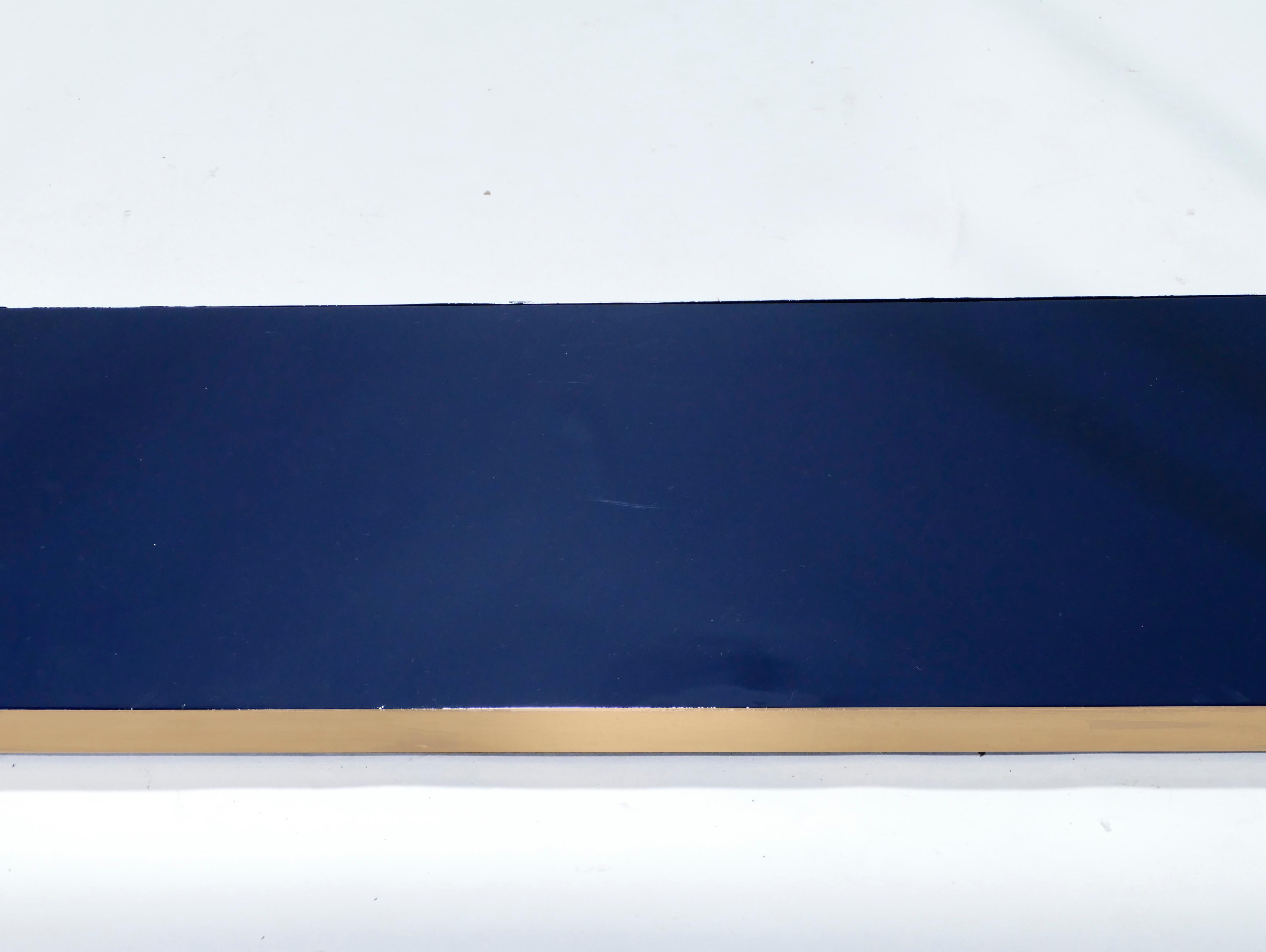 J.C. Mahey Blue Lacquer and Brass Console, 1970s 1
