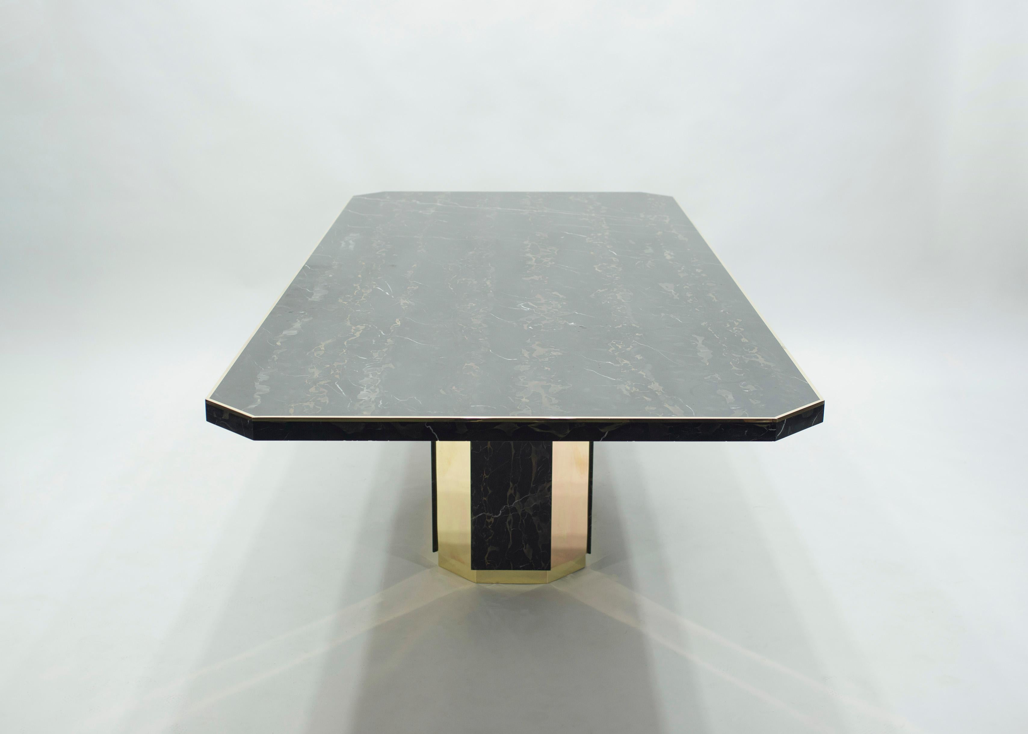 J.C. Mahey pour Paco Rabanne Table de salle à manger en marbre noir Paco Rabanne Laiton, 1979 en vente 2
