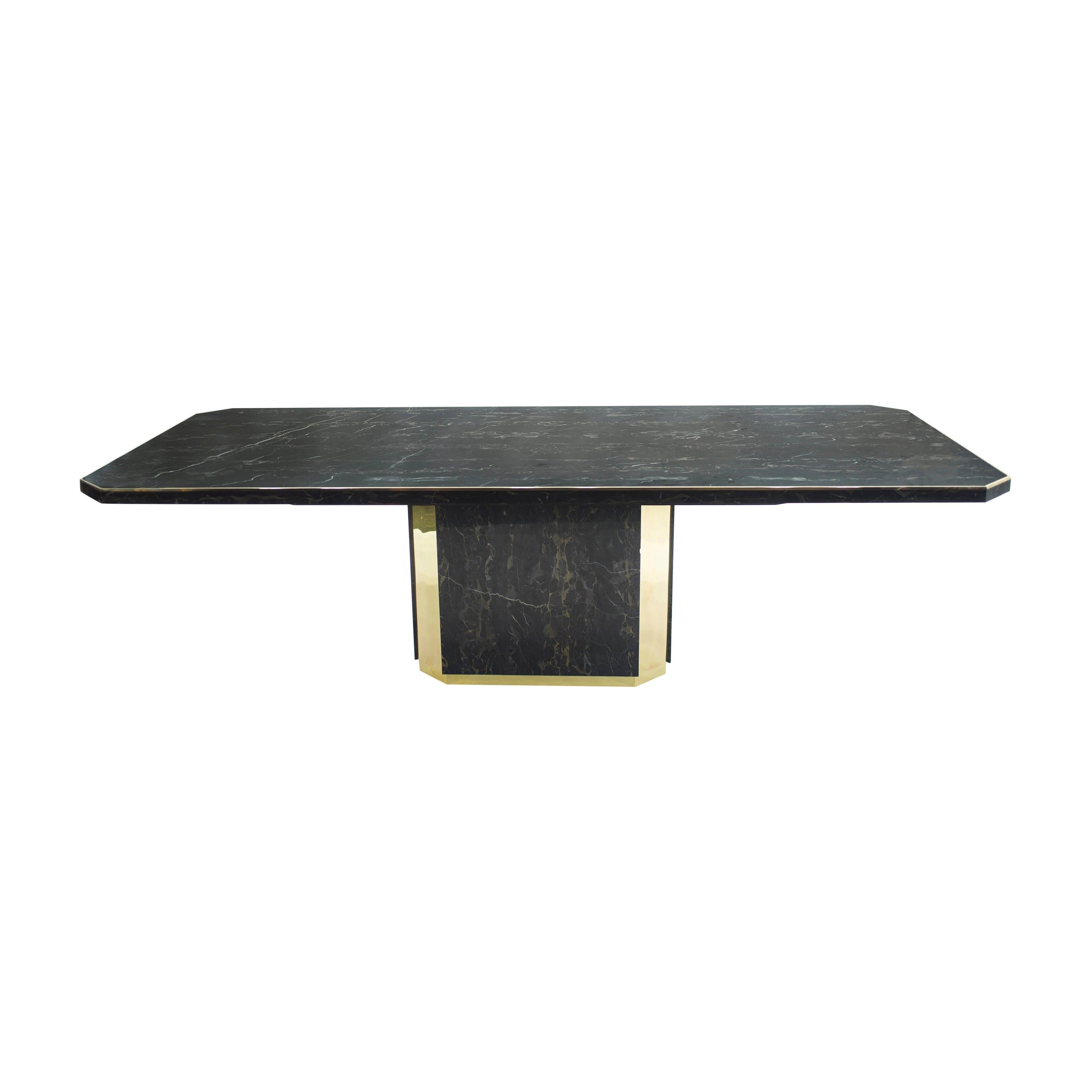 J.C. Mahey pour Paco Rabanne Table de salle à manger en marbre noir Paco Rabanne Laiton, 1979
