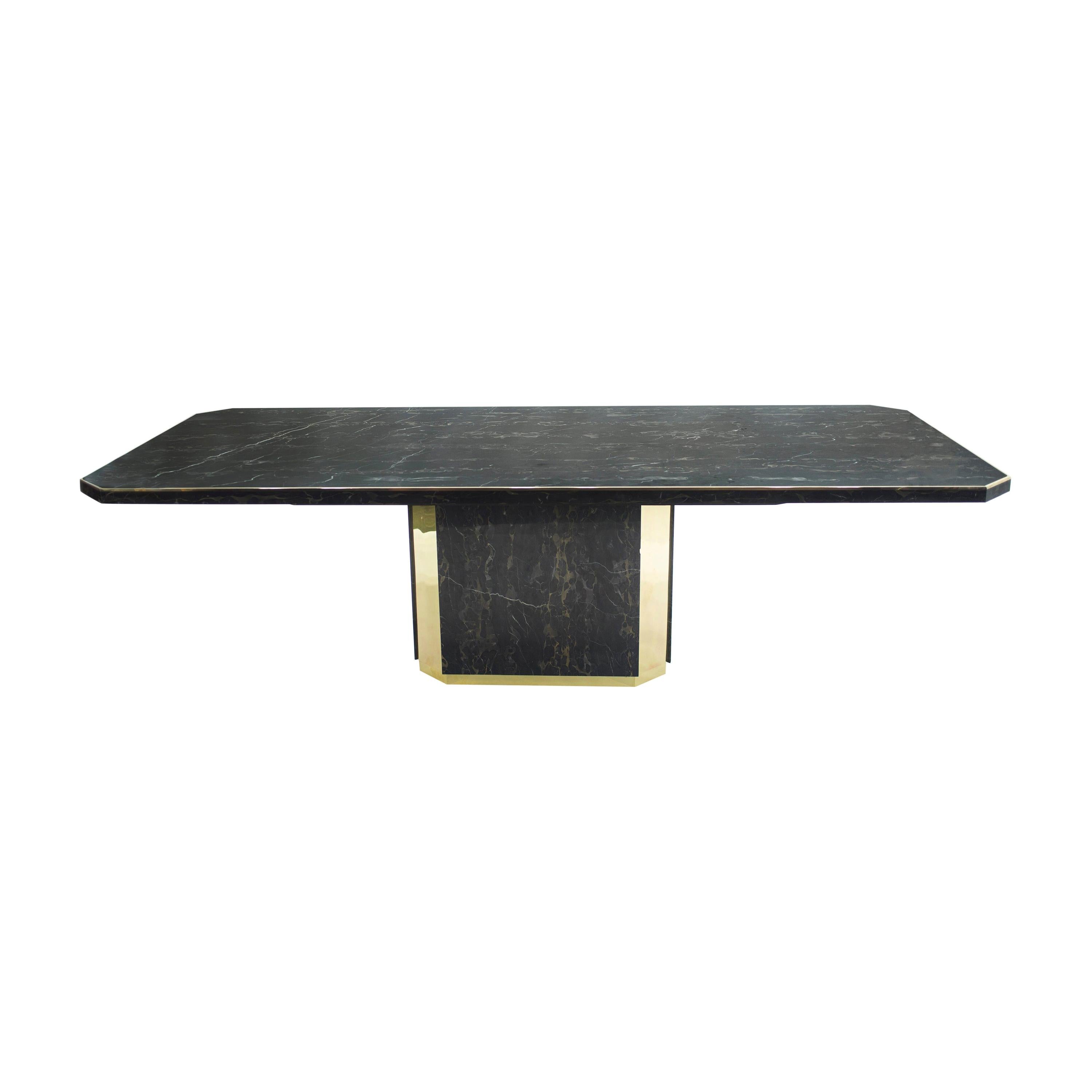 J.C. Mahey for Paco Rabanne Black Portoro Marble Dining Table Brass, 1979