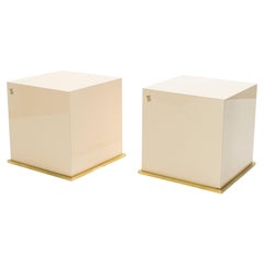 J.C. Mahey Lacquer and Brass Cube End Tables, 1970s
