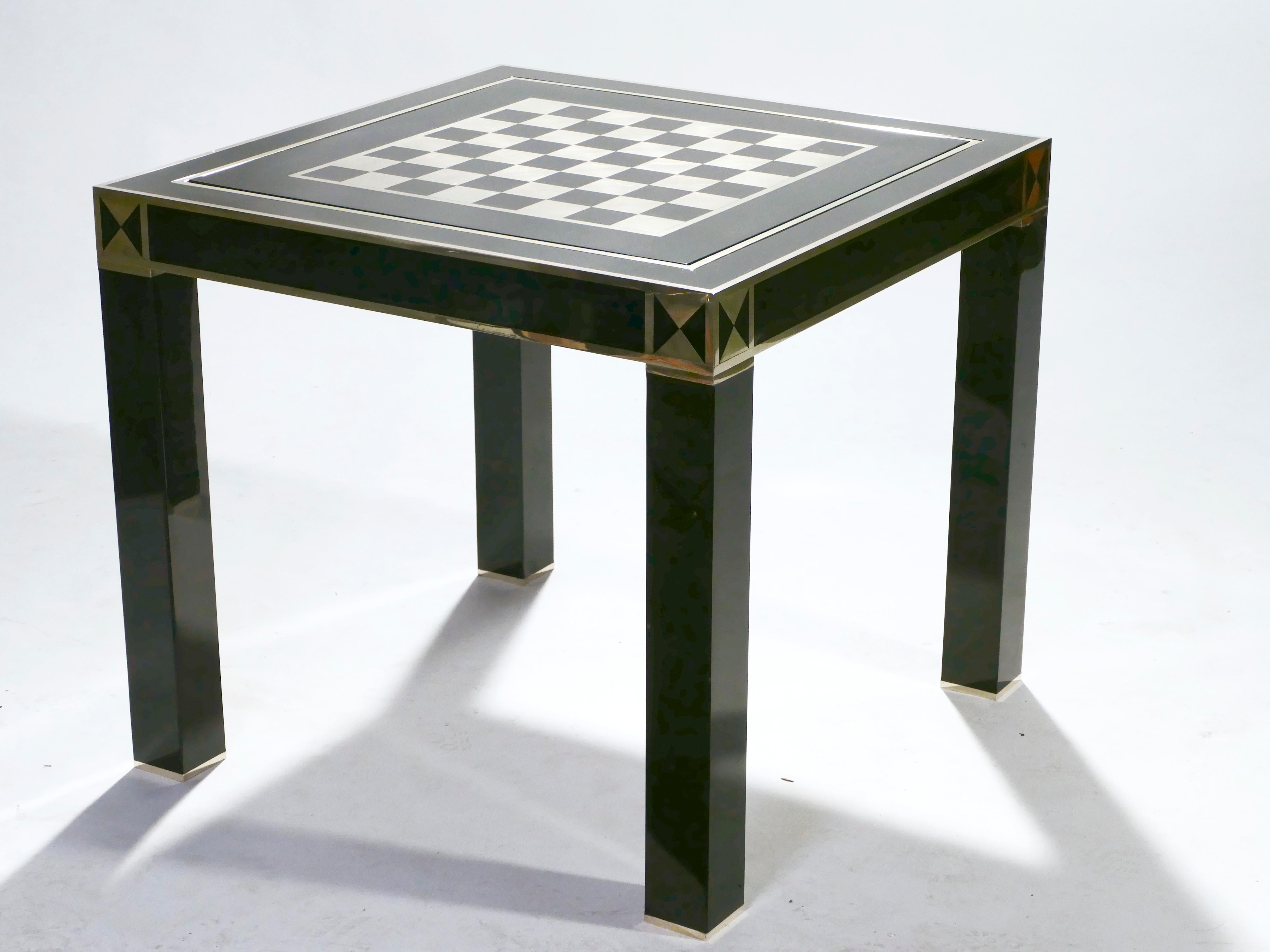 Hollywood Regency J.C. Mahey Lacquered and Brass Game Table, 1970s