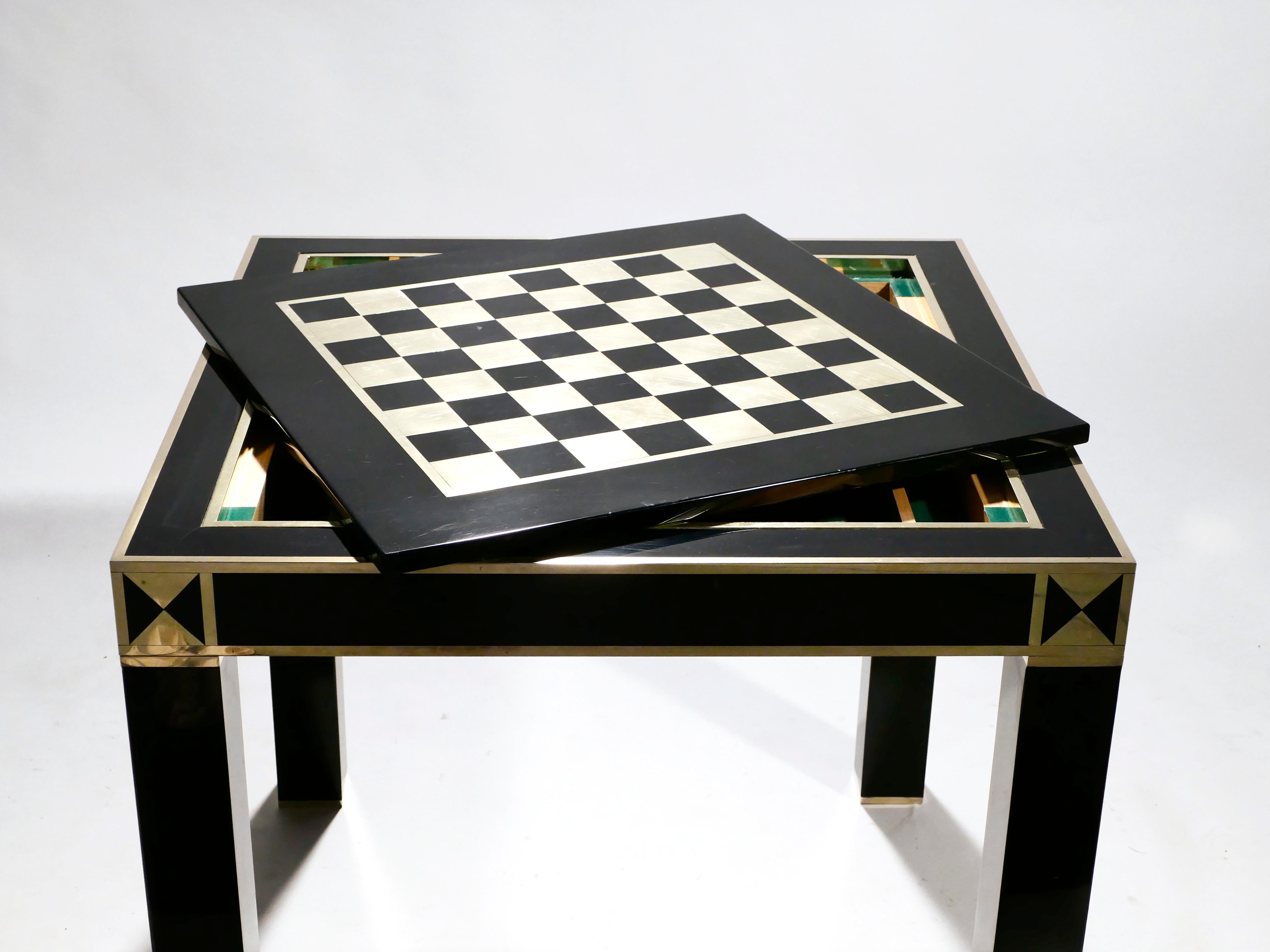 J.C. Mahey Lacquered and Brass Game Table, 1970s In Excellent Condition In Paris, IDF