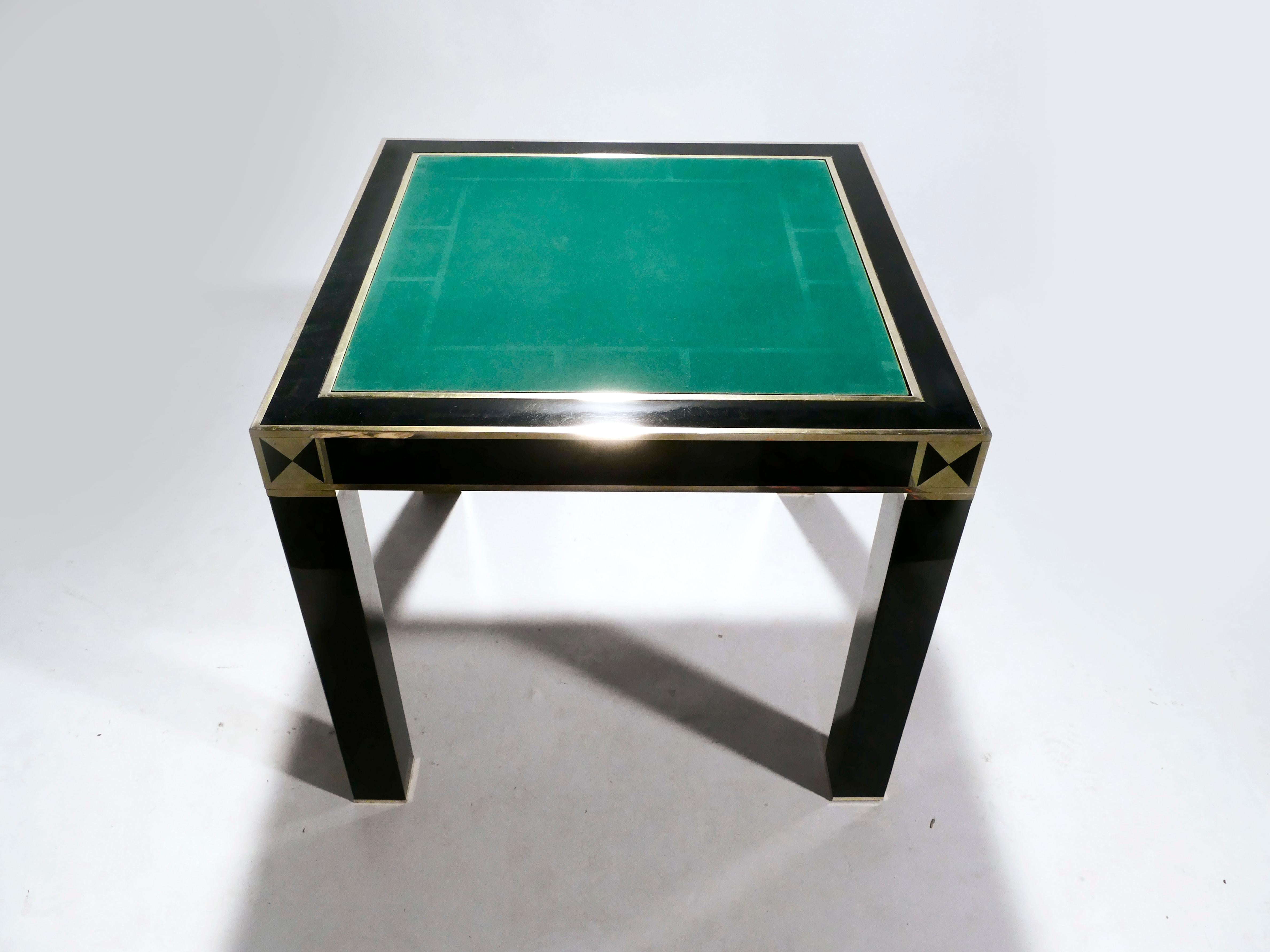 Late 20th Century J.C. Mahey Lacquered and Brass Game Table, 1970s