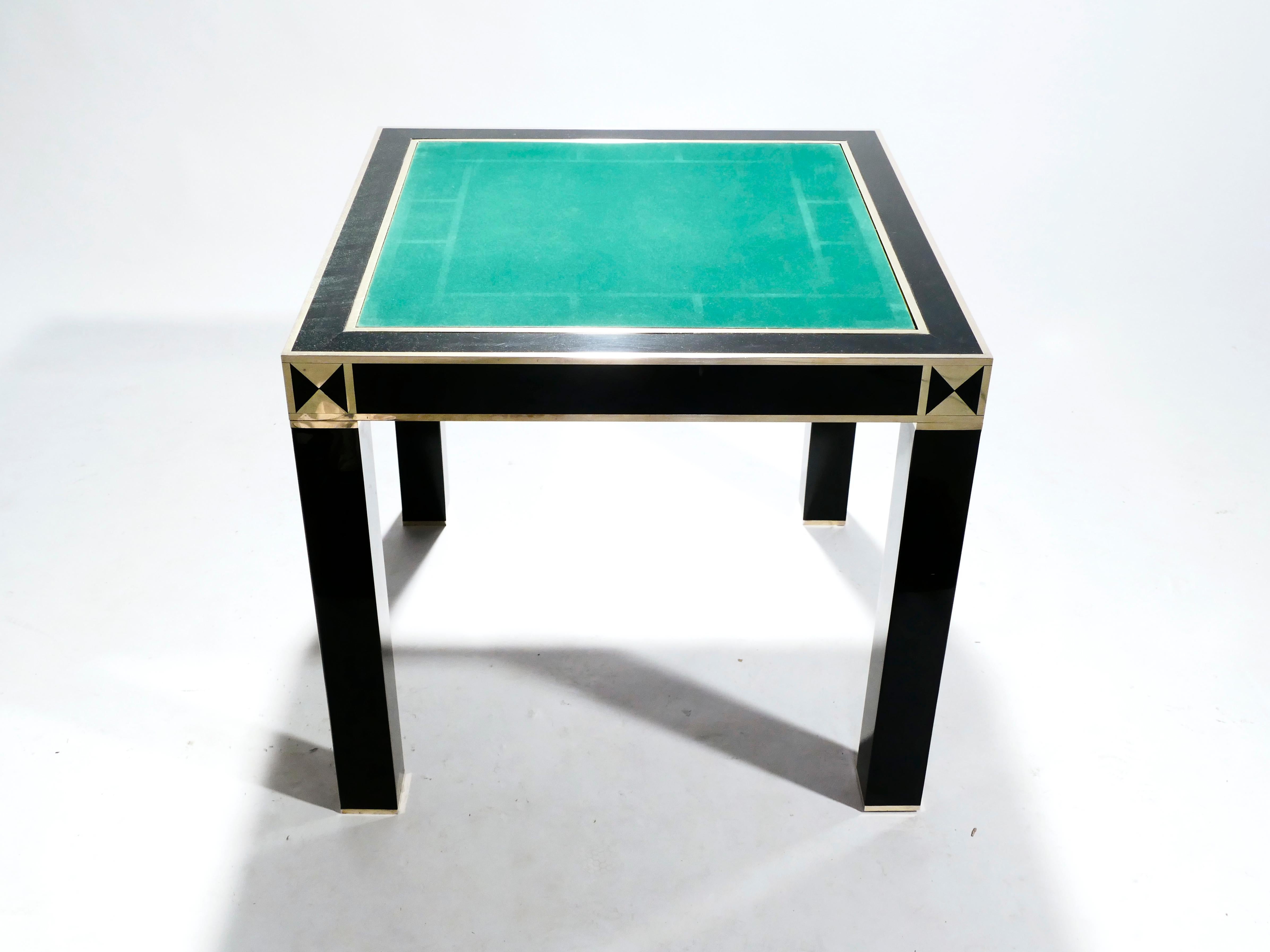 J.C. Mahey Lacquered and Brass Game Table, 1970s 1