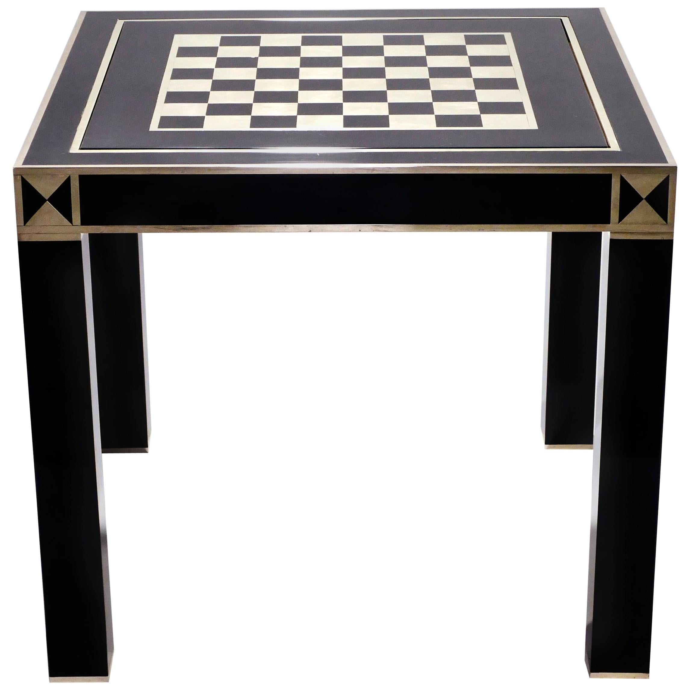 J.C. Mahey Lacquered and Brass Game Table, 1970s