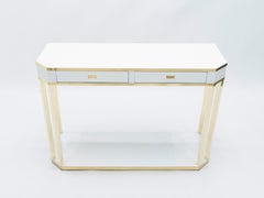 J.C. Mahey White Lacquer and Brass Console, 1970s