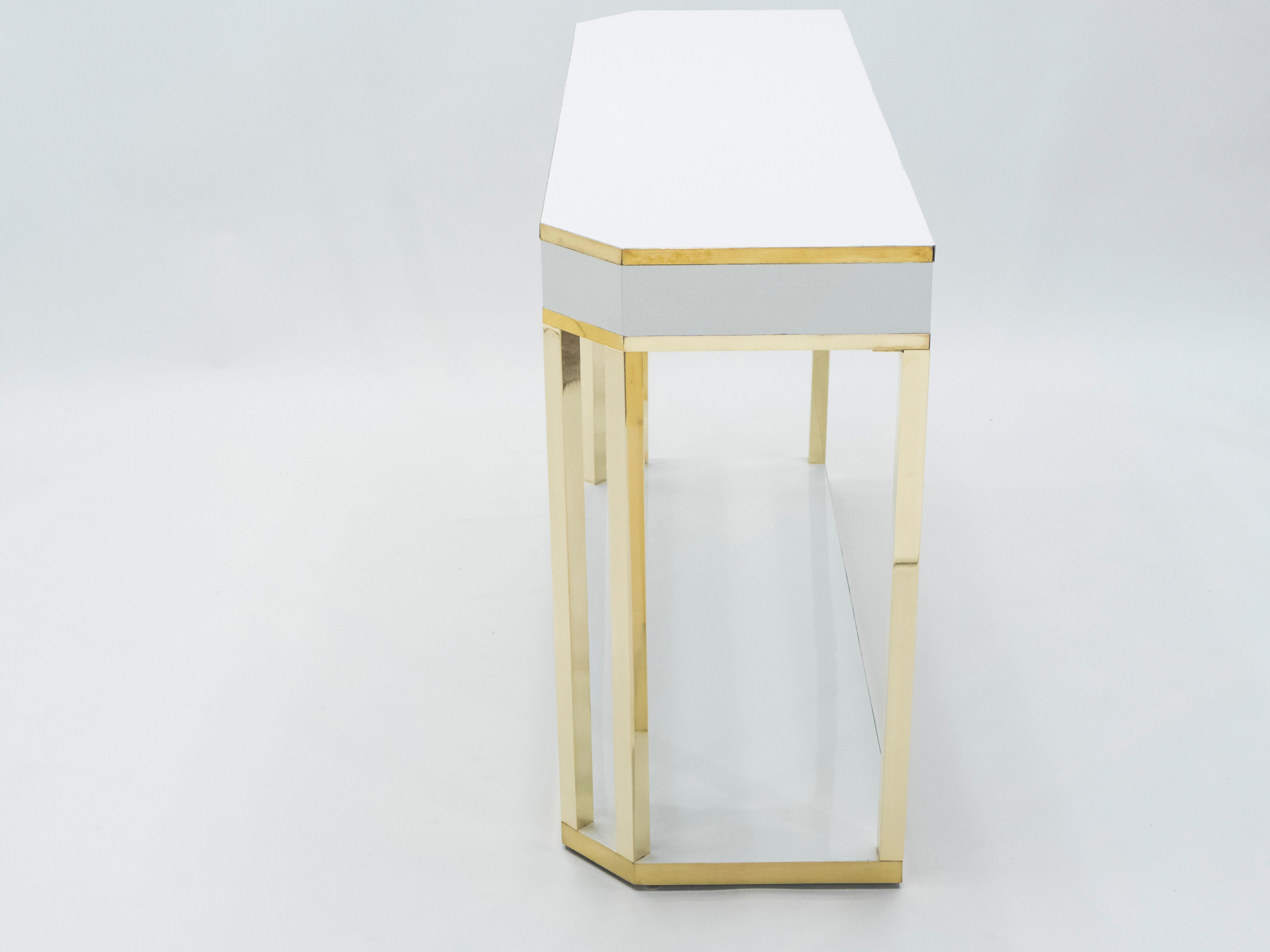 J.C. Mahey White Lacquer and Brass Console, 1970s In Good Condition In Paris, IDF