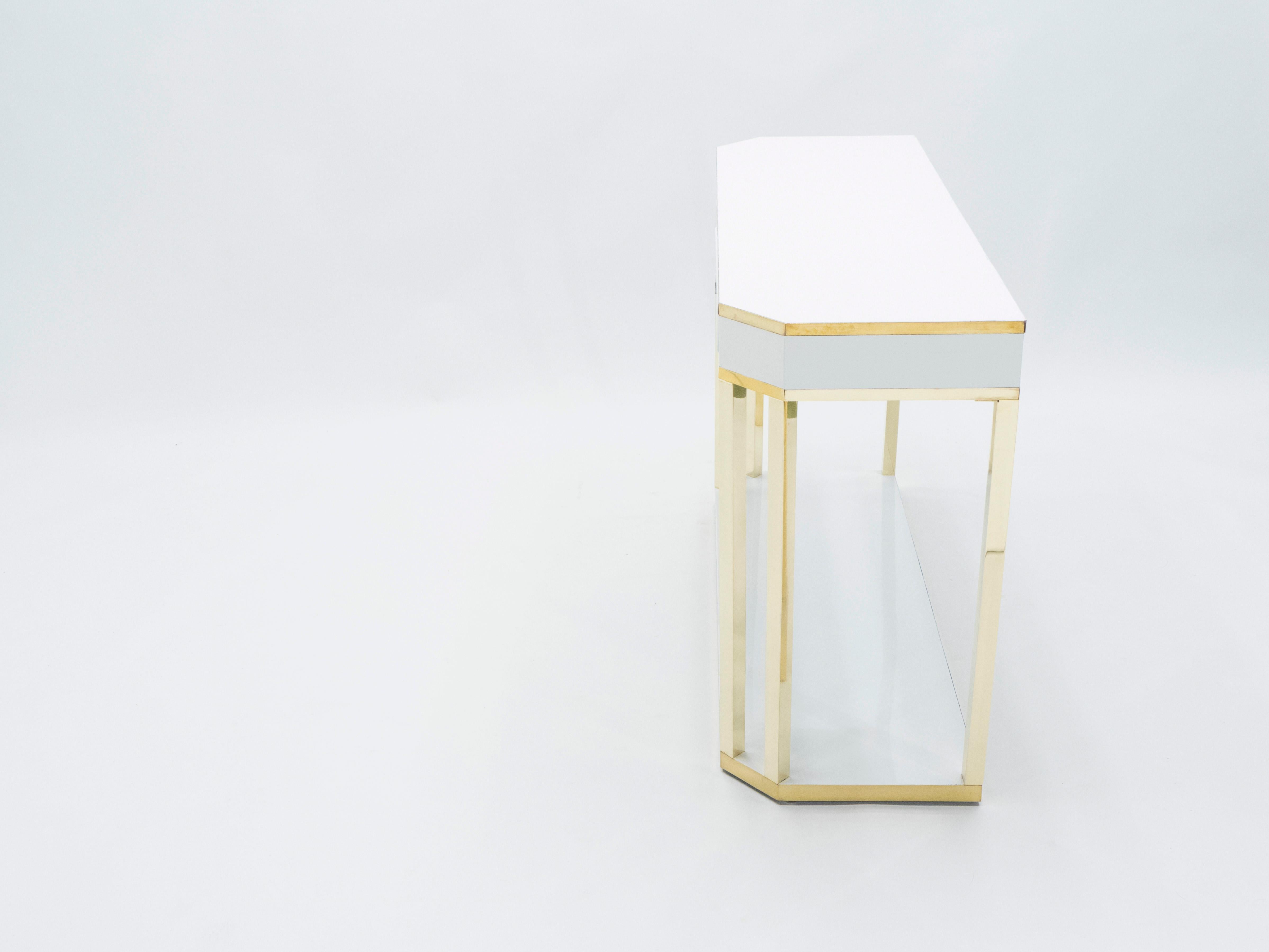 Late 20th Century J.C. Mahey White Lacquer and Brass Console, 1970s
