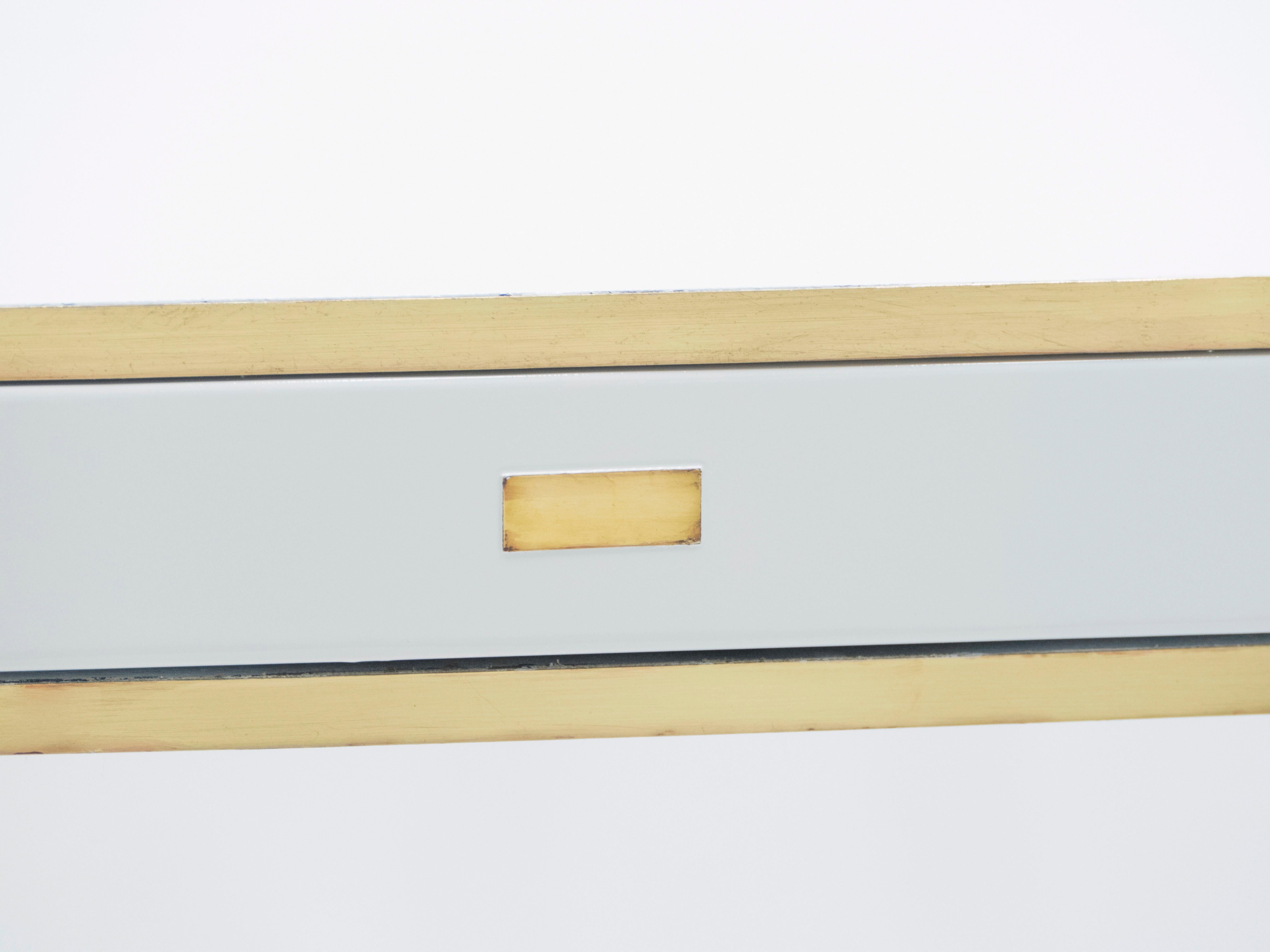 J.C. Mahey White Lacquer and Brass Console, 1970s 2