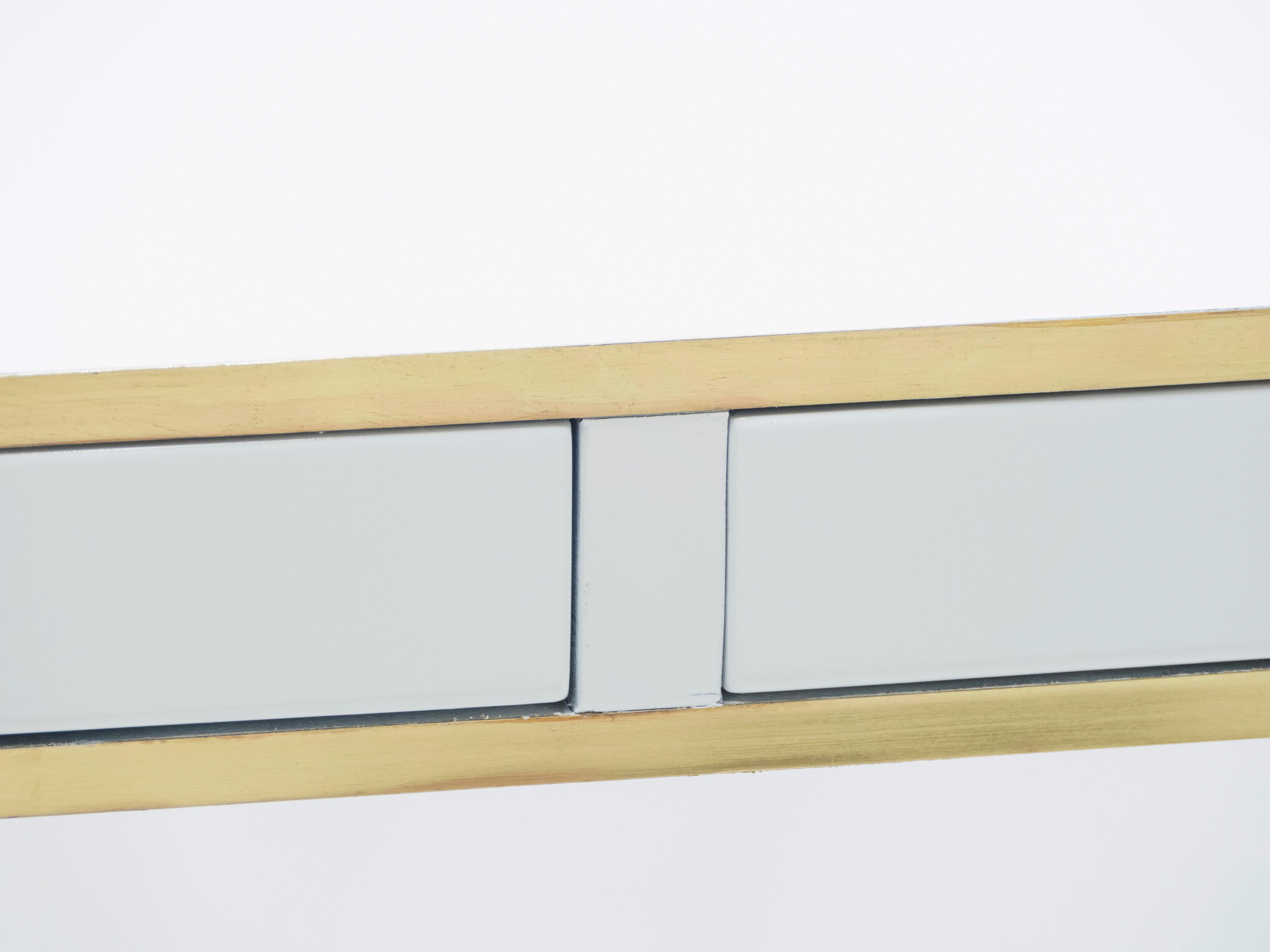 J.C. Mahey White Lacquer and Brass Console, 1970s 3