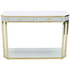 J.C. Mahey White Lacquer and Brass Console, 1970s