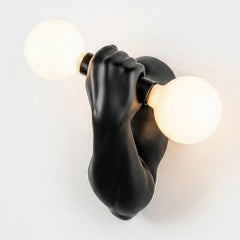 J.C. Peiré Black Ceramic Wall Sconce, Sculptural Arm Design, 1980s