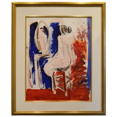 JC Salomoy Expressionist Figure at Dressing Table Painting in Red, Blue & Black