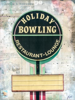 "Holiday Bowling, " Mixed Media Painting