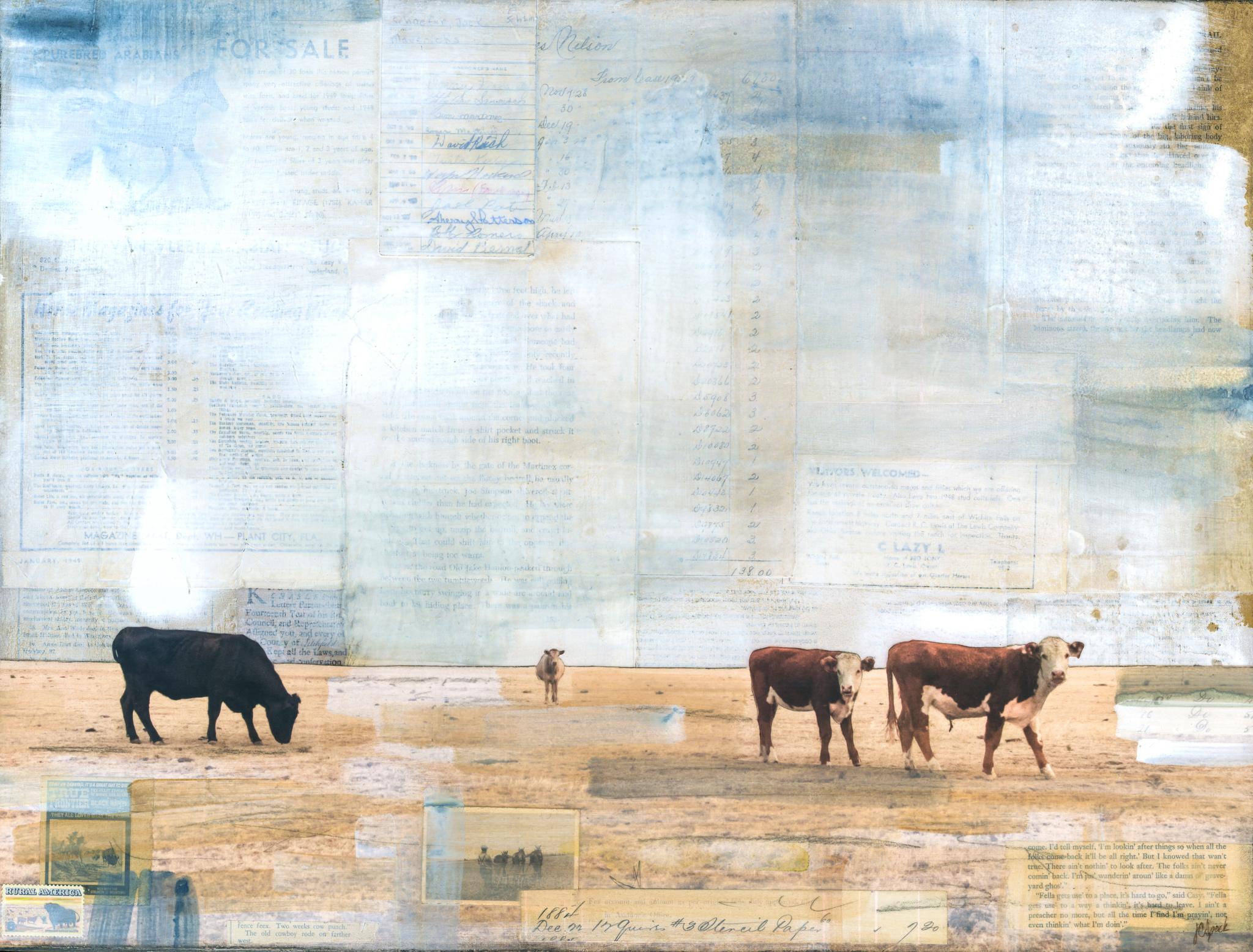 JC Spock Still-Life Painting - "Cow & Plains" Mixed Media Painting